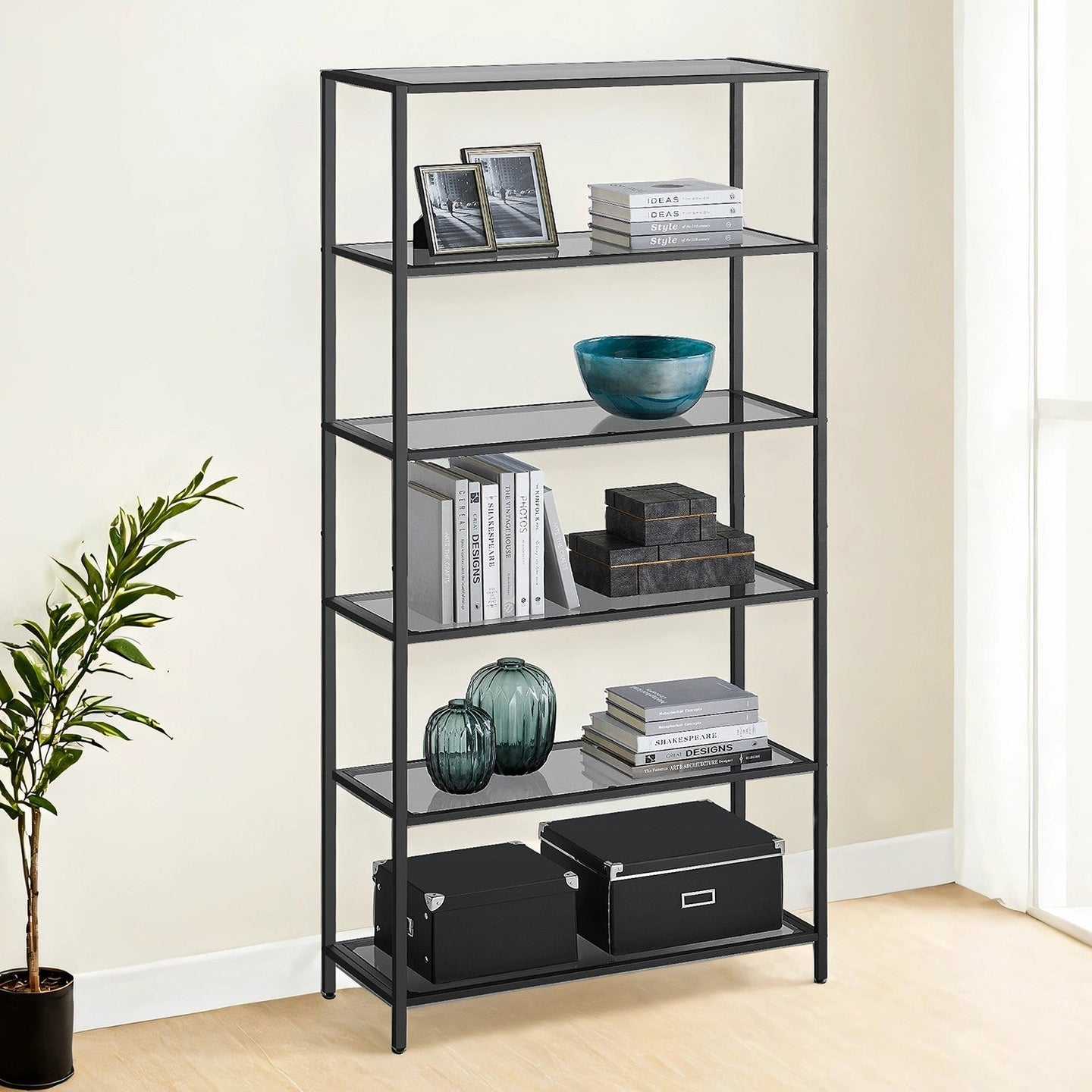 6-Tier Bookshelf - Tempered Glass - Clear