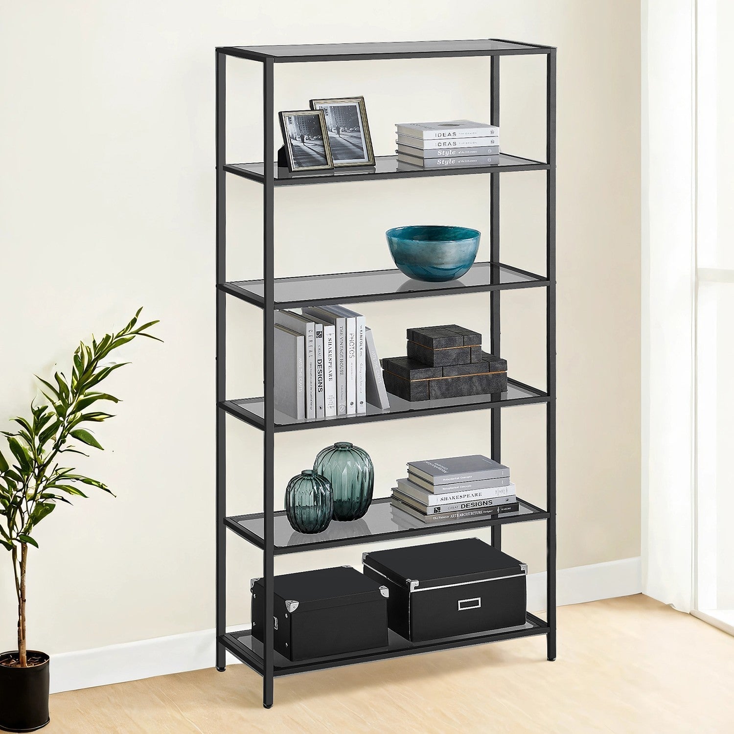 6-Tier Bookshelf - Tempered Glass - Clear