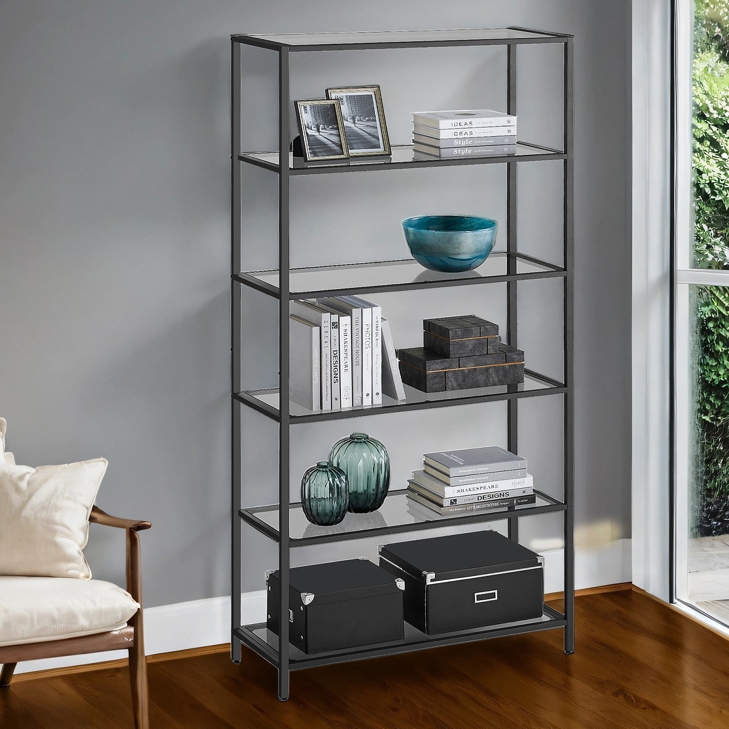 6-Tier Bookshelf - Tempered Glass - Clear