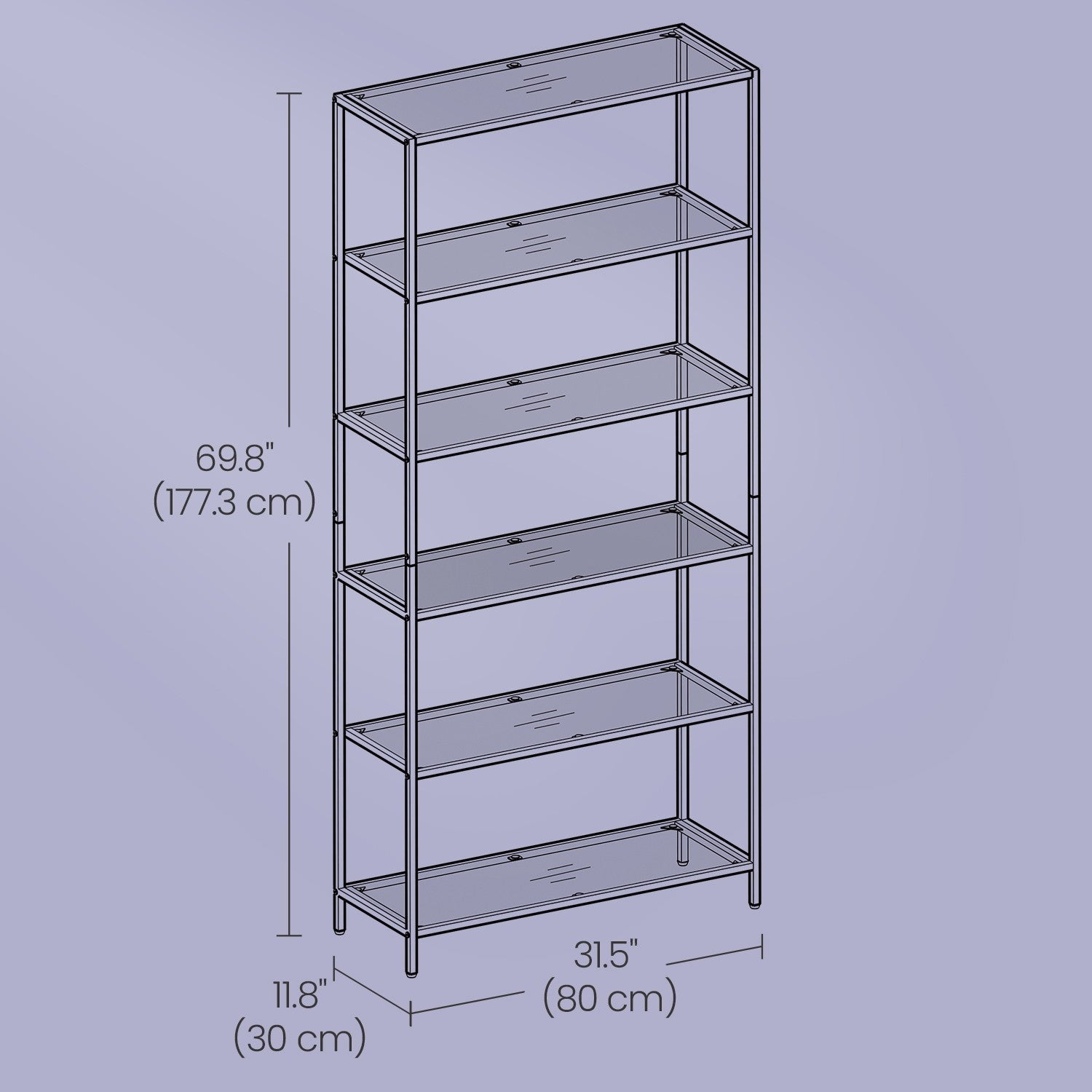 6-Tier Bookshelf - Tempered Glass - Clear