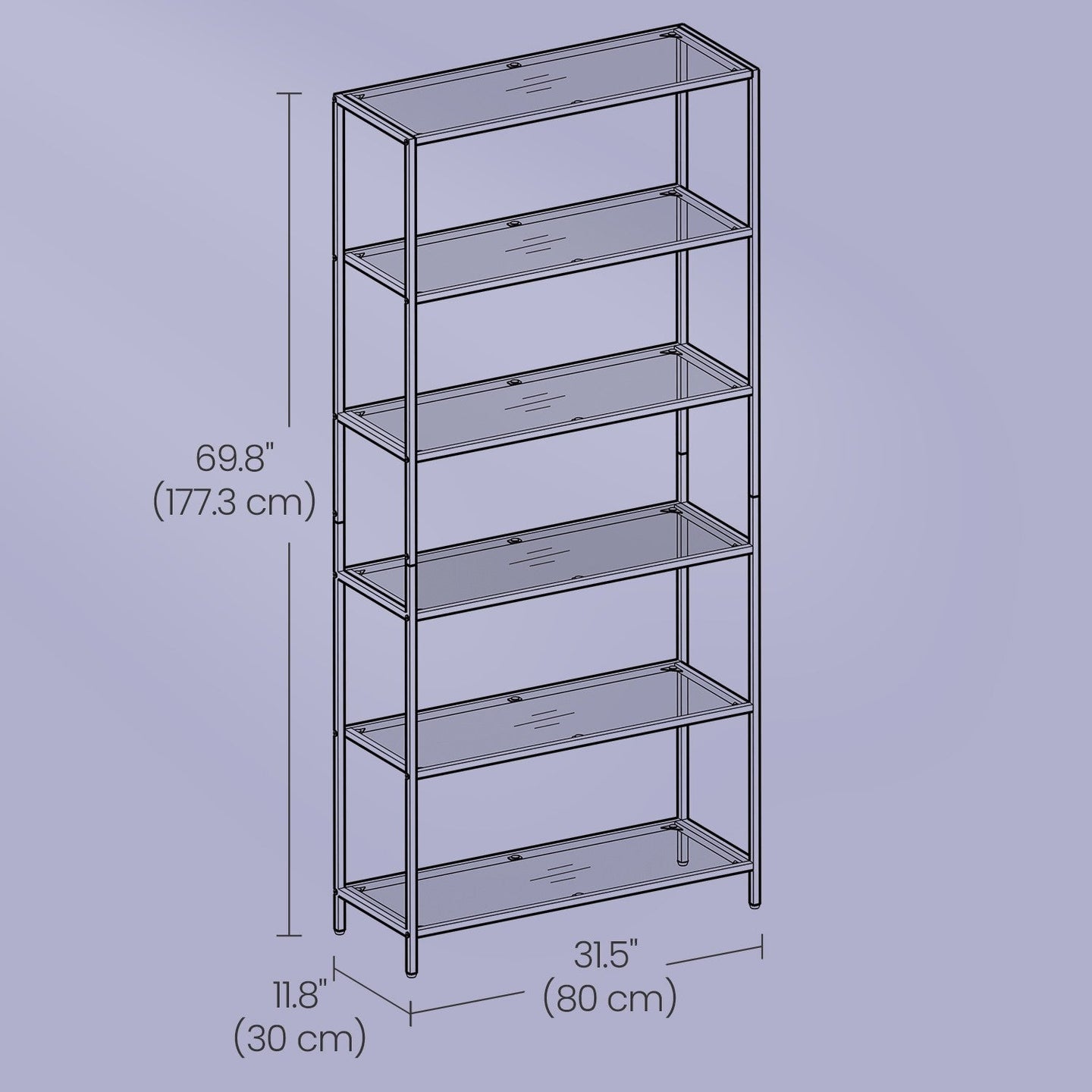 6-Tier Bookshelf - Tempered Glass - Clear