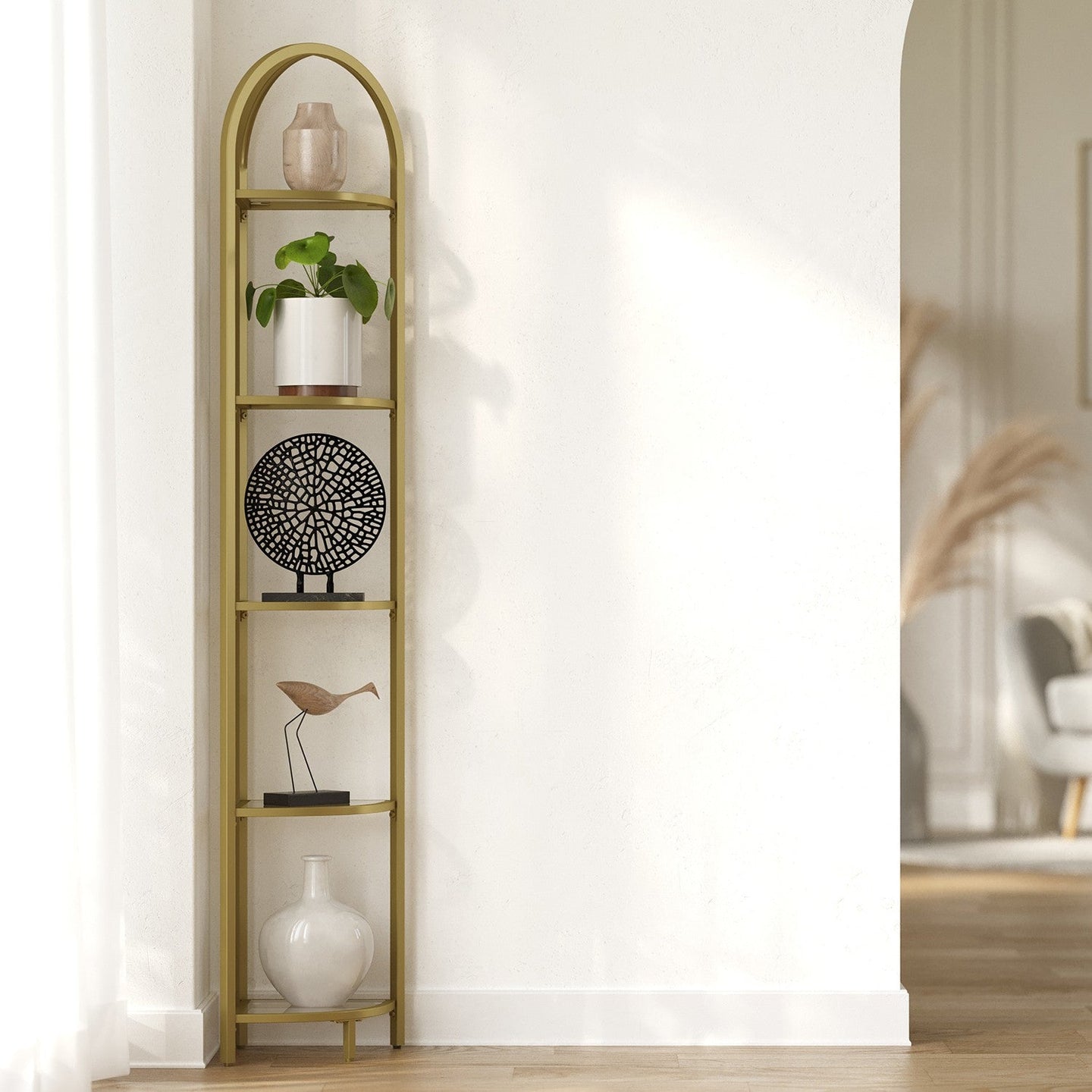 5-Tier Corner Shelf - Glass - Golden