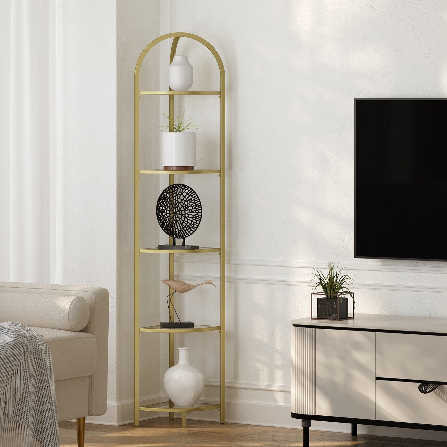 5-Tier Corner Shelf - Glass - Golden