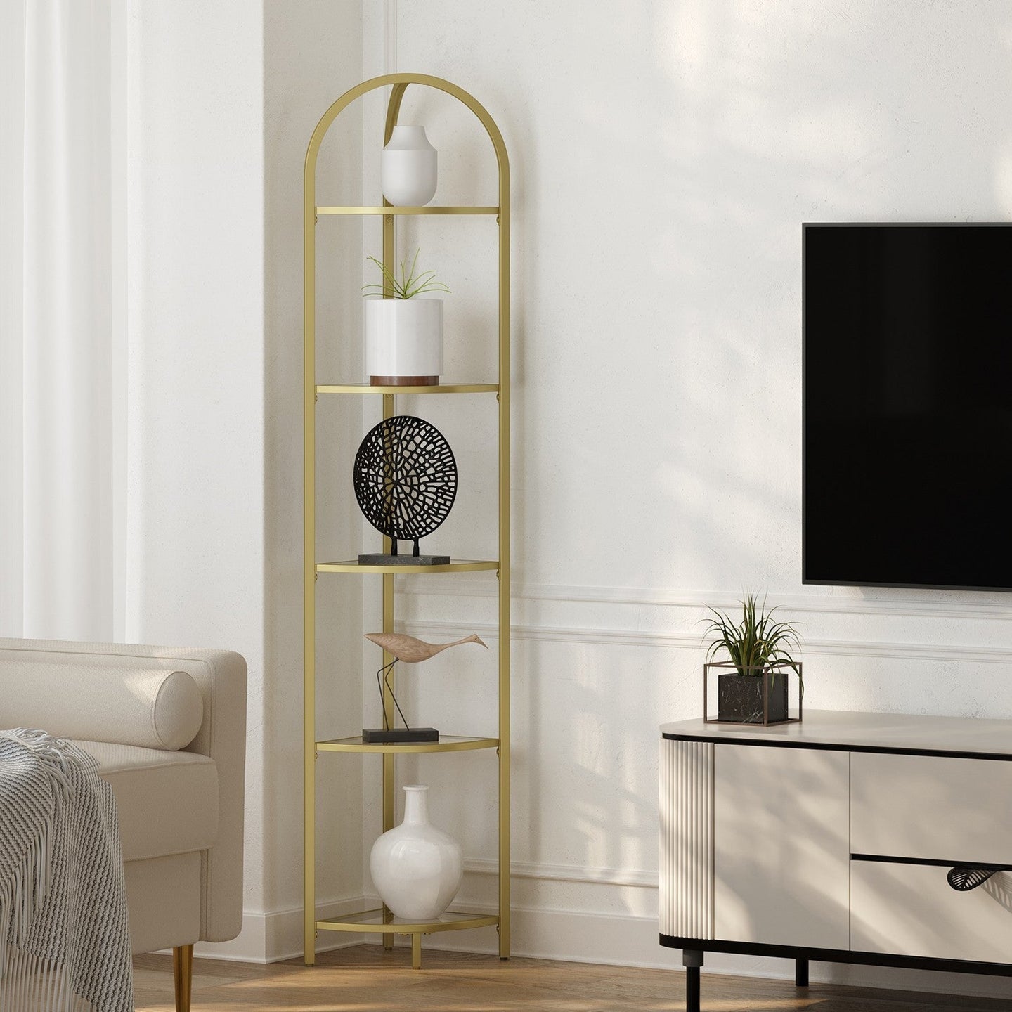 5-Tier Corner Shelf - Glass - Golden