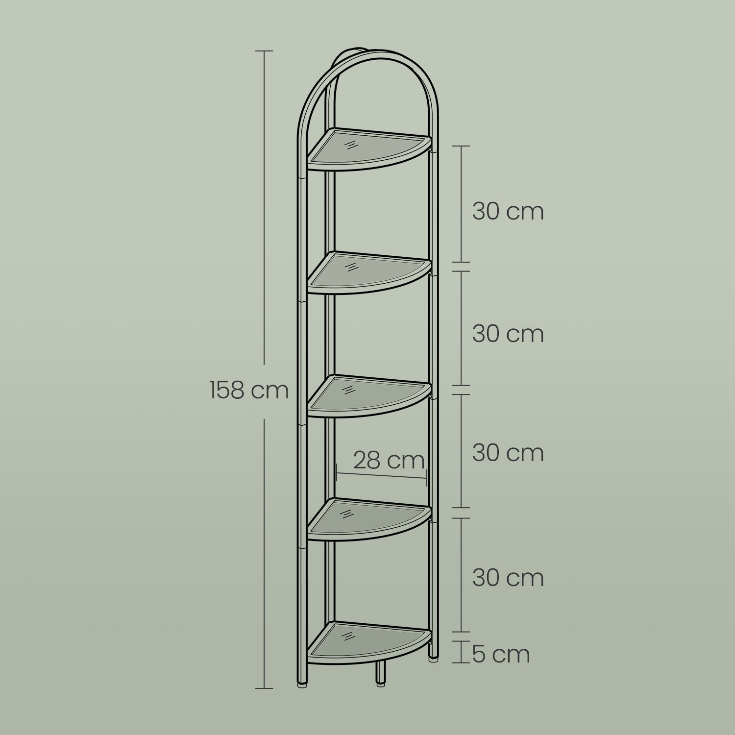 5-Tier Corner Shelf - Glass - Golden