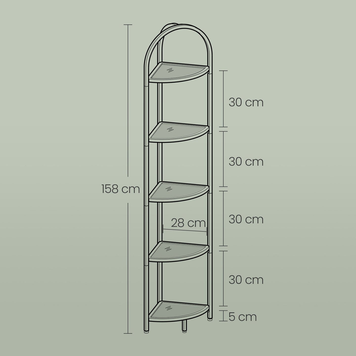 5-Tier Corner Shelf - Glass - Golden