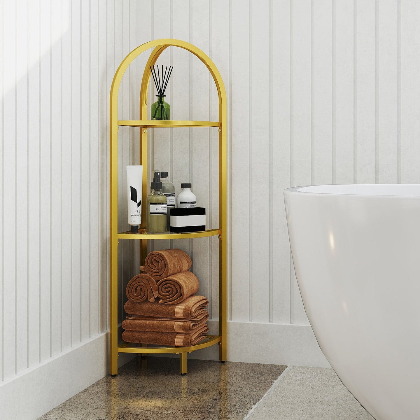 3-Tier Corner Shelf - Tempered Glass - Metal Frame