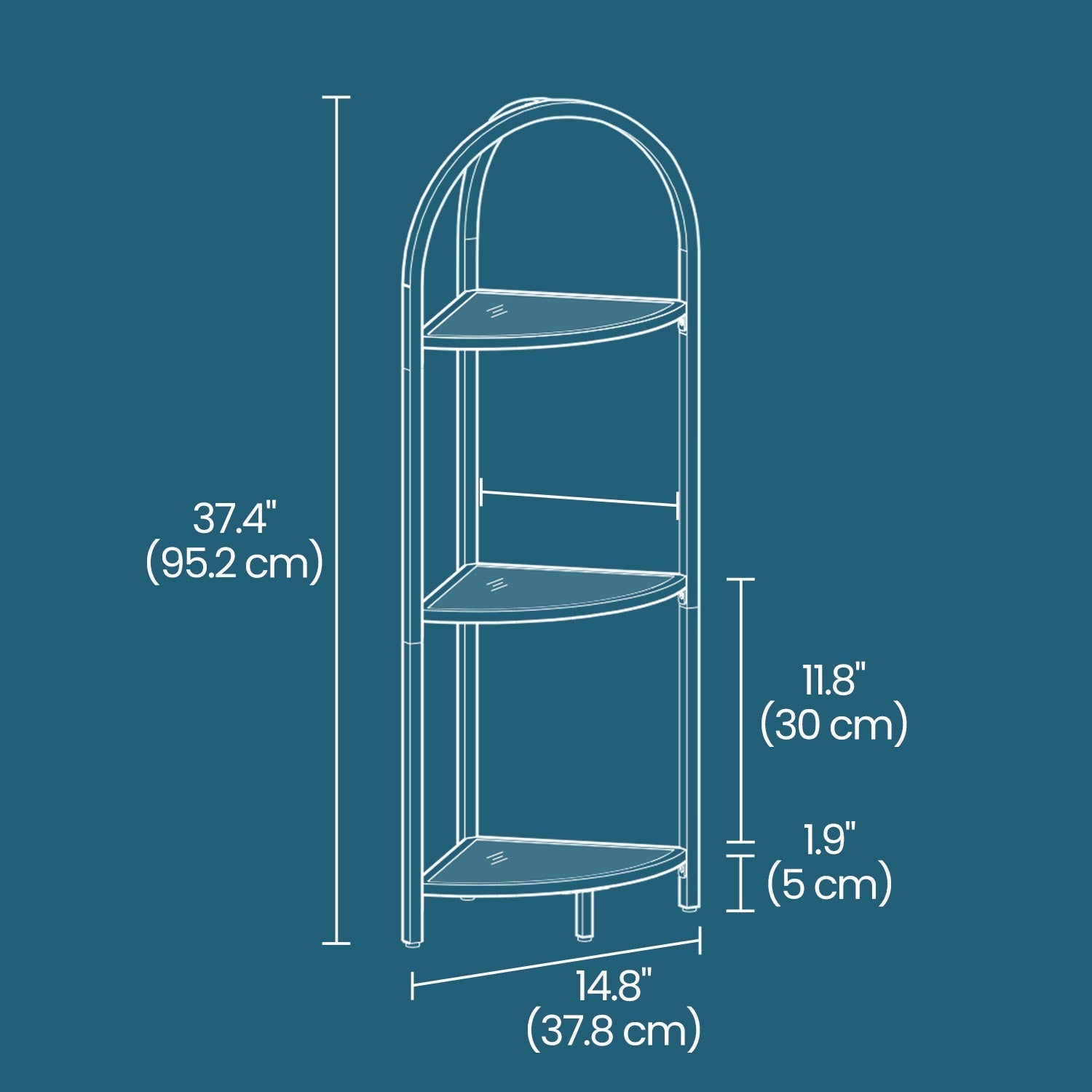 3-Tier Corner Shelf - Tempered Glass - Metal Frame