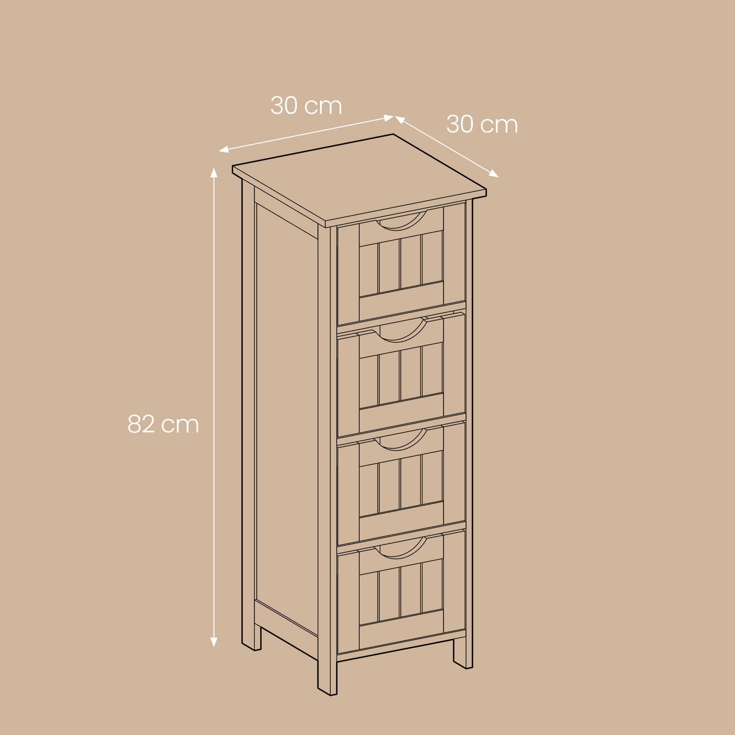 Bathroom Floor Storage Cabinet - Wood - Laurel Green - Freestanding Unit with 4 Drawers