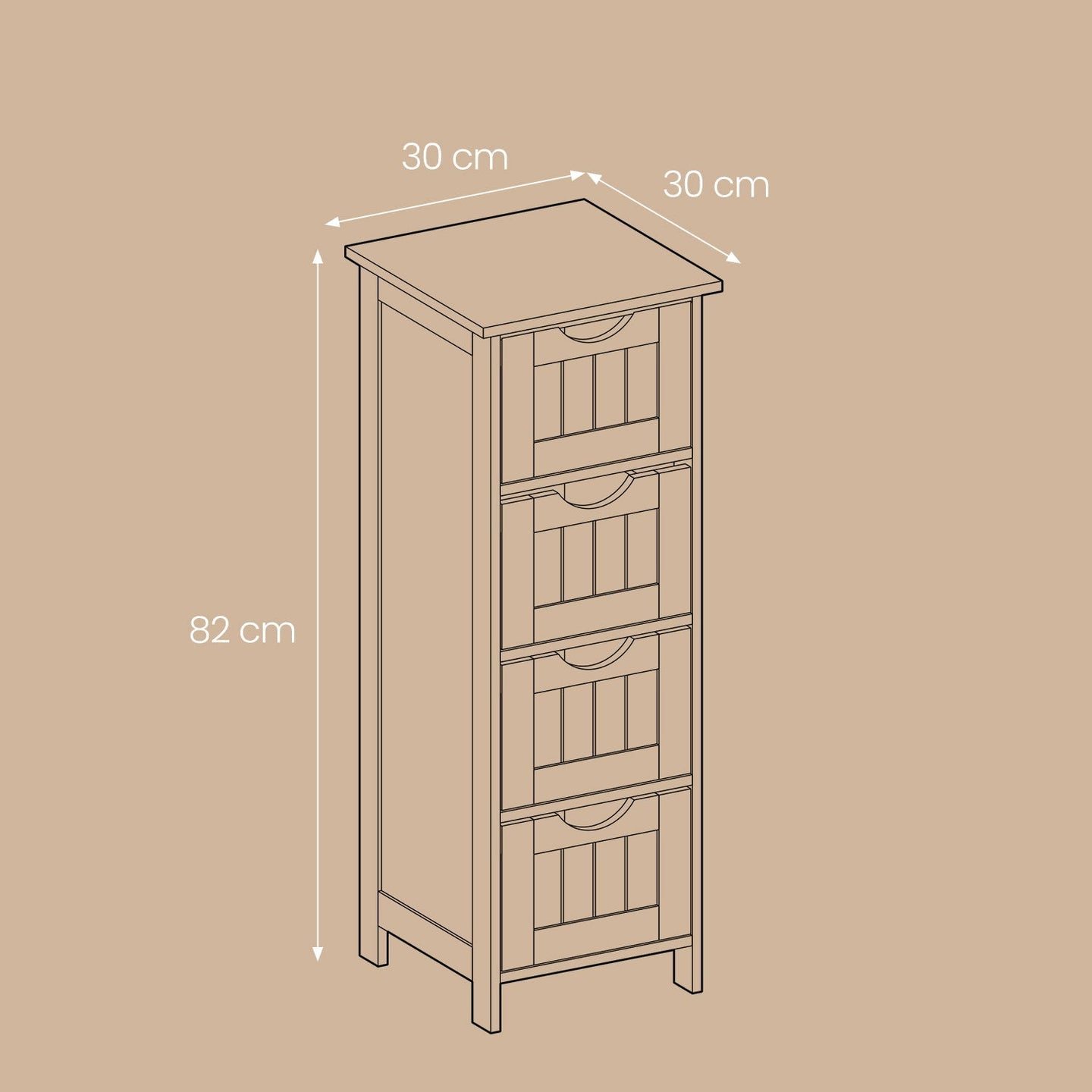 Bathroom Floor Storage Cabinet - Wood - Laurel Green - Freestanding Unit with 4 Drawers