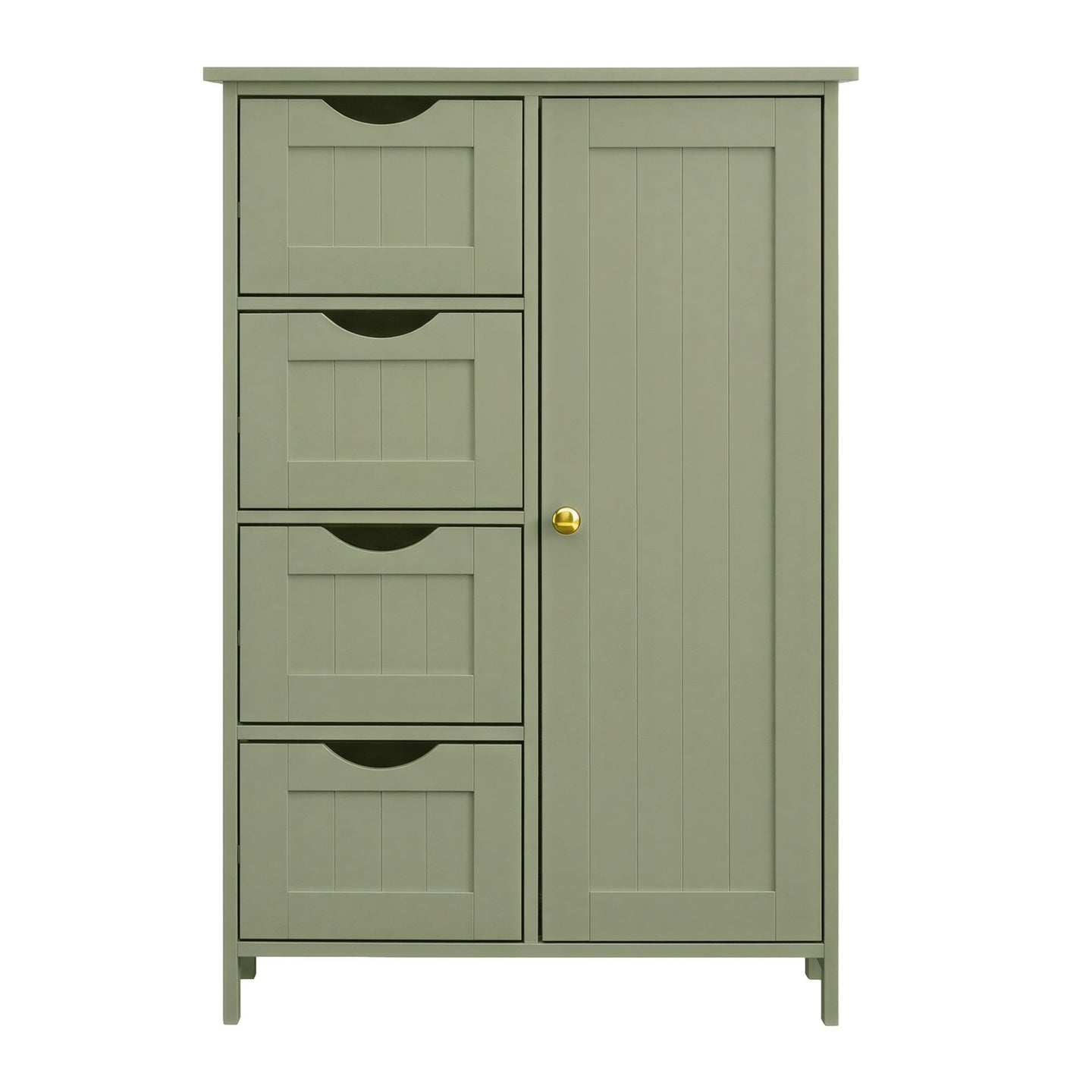 Narrow Bathroom Cabinet, 4 Drawers - MDF Board - Green