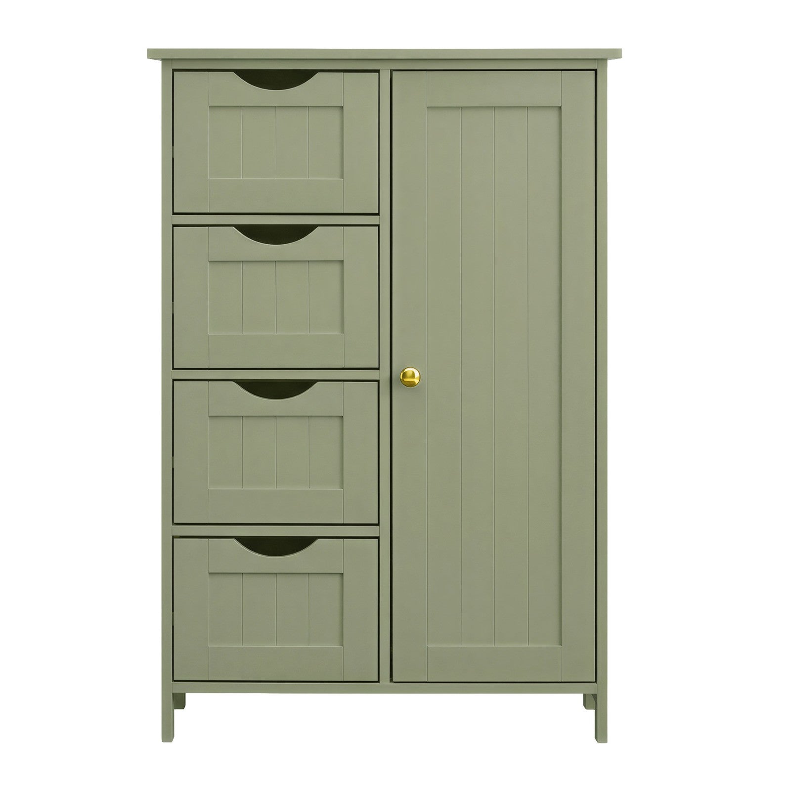Narrow Bathroom Cabinet, 4 Drawers - MDF Board - Green