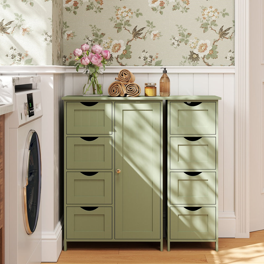 Narrow Bathroom Cabinet, 4 Drawers - MDF Board - Green