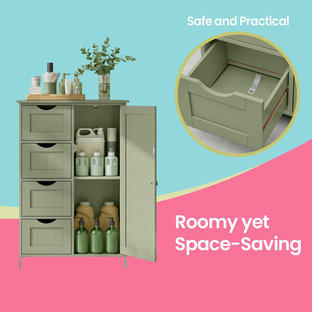 Narrow Bathroom Cabinet, 4 Drawers - MDF Board - Green