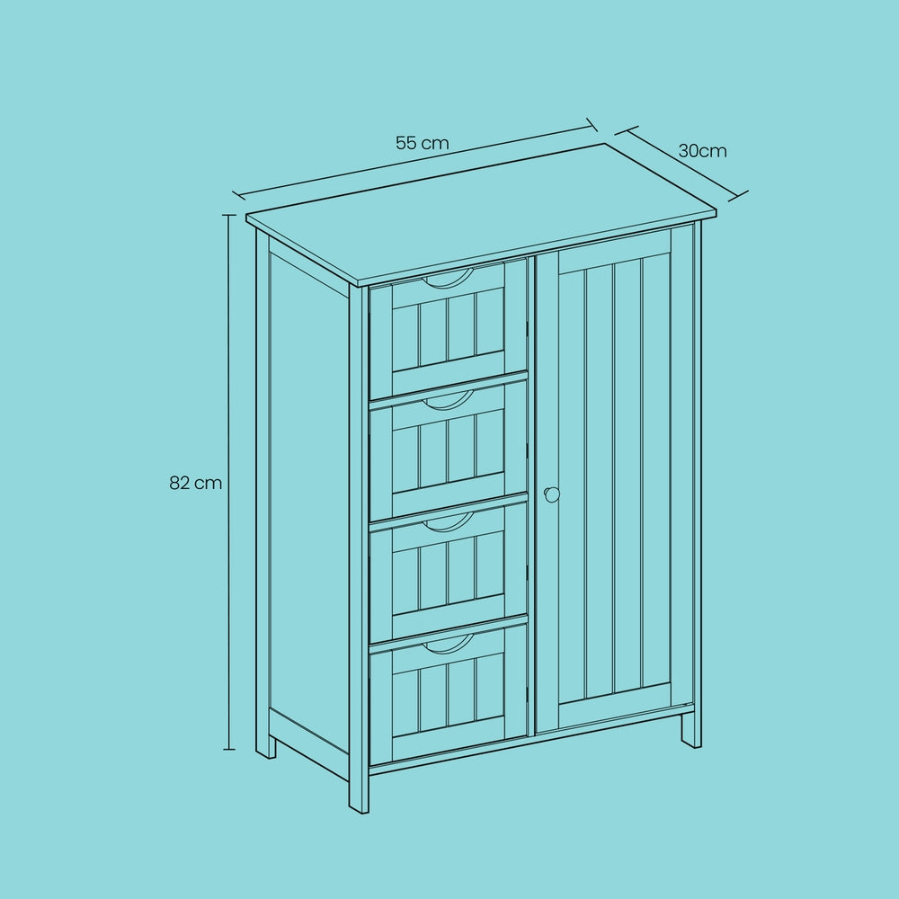 Narrow Bathroom Cabinet, 4 Drawers - MDF Board - Green