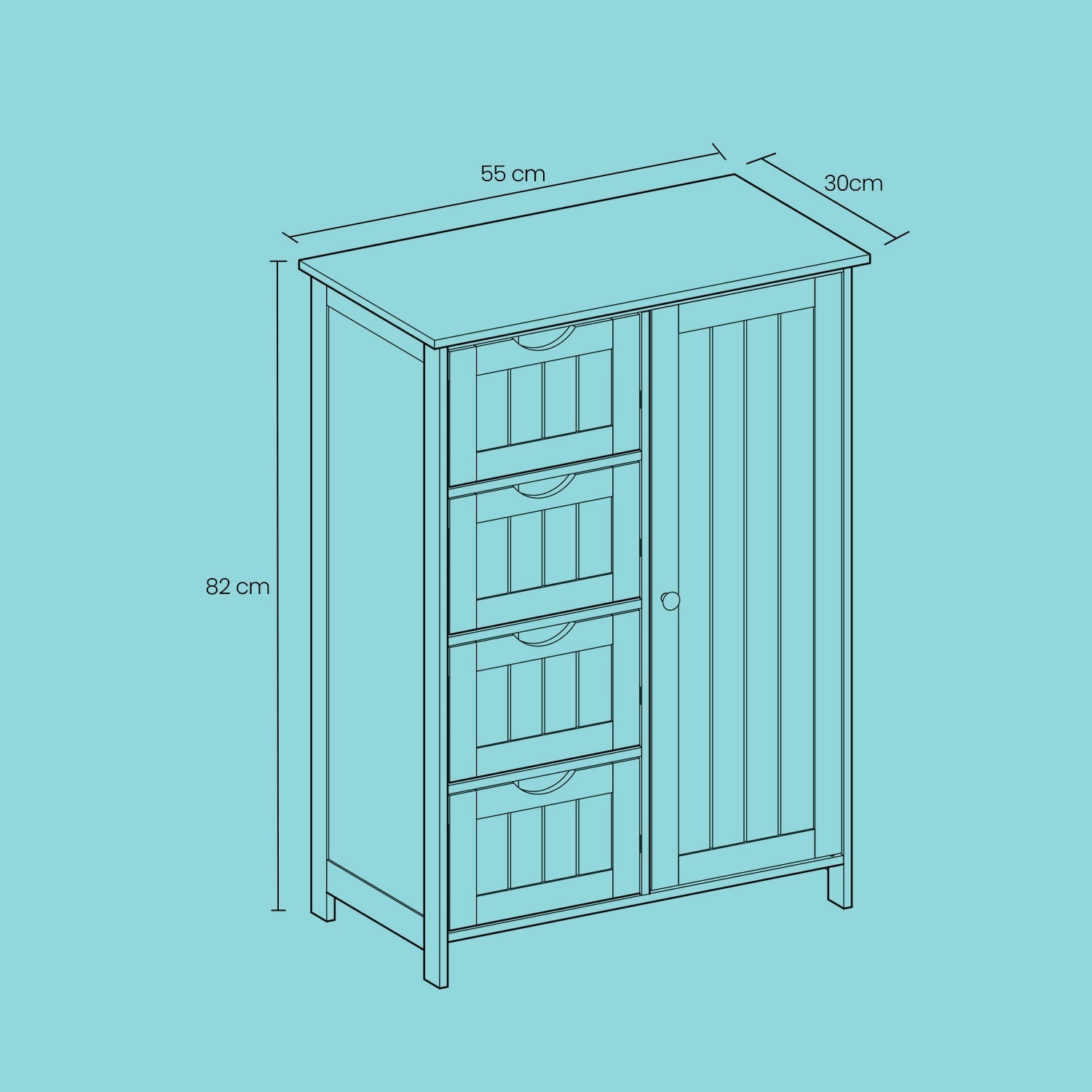Bathroom Floor Storage Cabinet - Wood - Cloud White - Freestanding with 4 Drawers and 1 Door