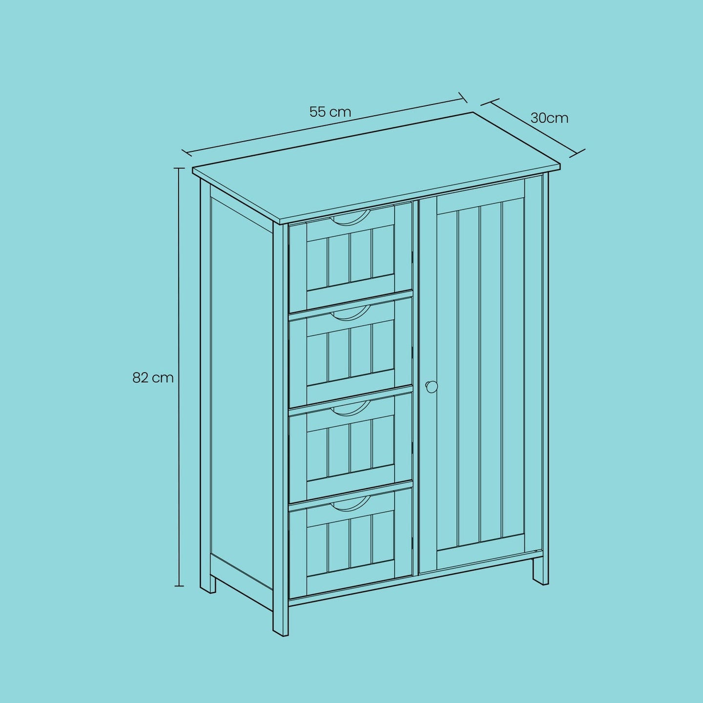 Bathroom Floor Storage Cabinet - Wood - Cloud White - Freestanding with 4 Drawers and 1 Door