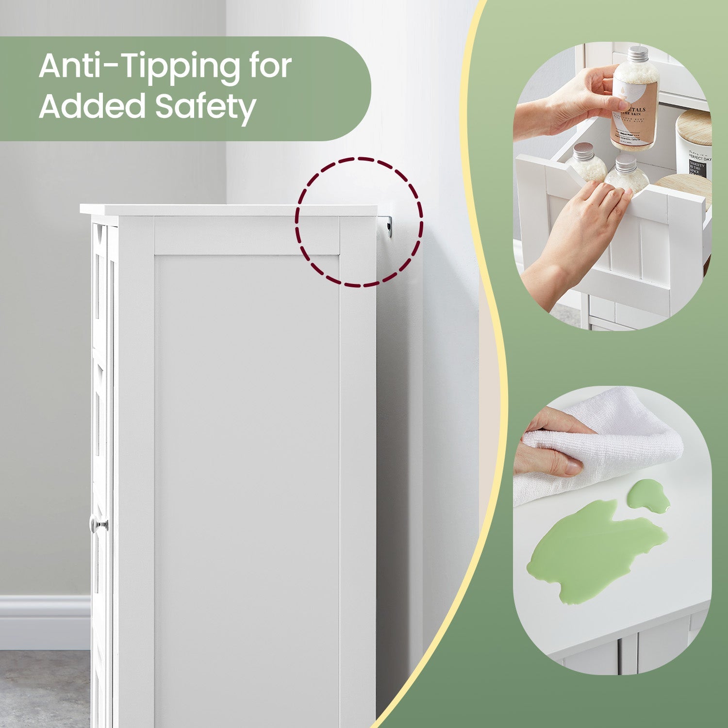 Bathroom Floor Storage Cabinet - MDF - White - 4 Drawers with Adjustable Shelf
