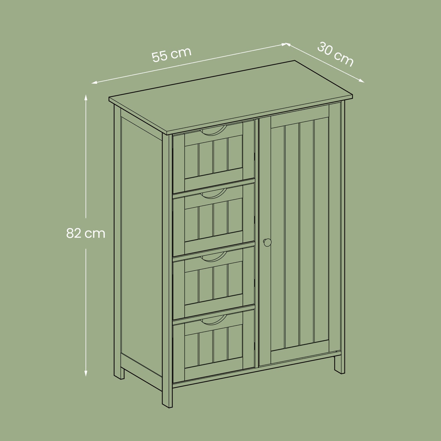 Bathroom Floor Storage Cabinet - MDF - White - 4 Drawers with Adjustable Shelf