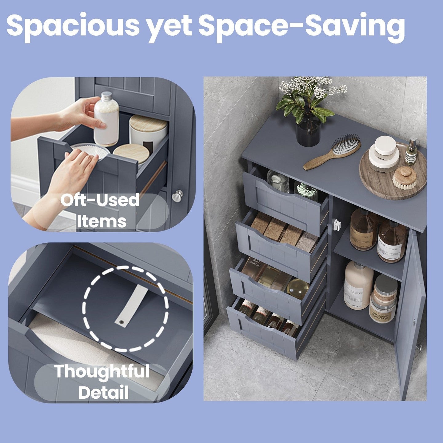 Bathroom Floor Storage Cabinet - Wood - Cloud White - Freestanding with 4 Drawers and 1 Door