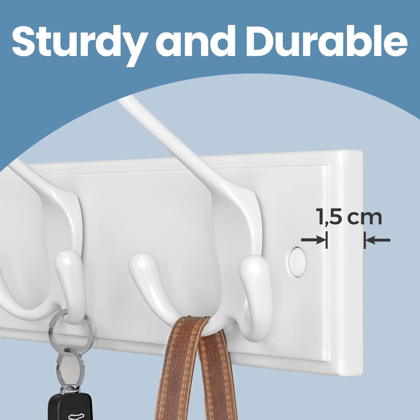 Wall Mounted Coat Rack - Metal - White - 4 Tri-Hooks for Entryway