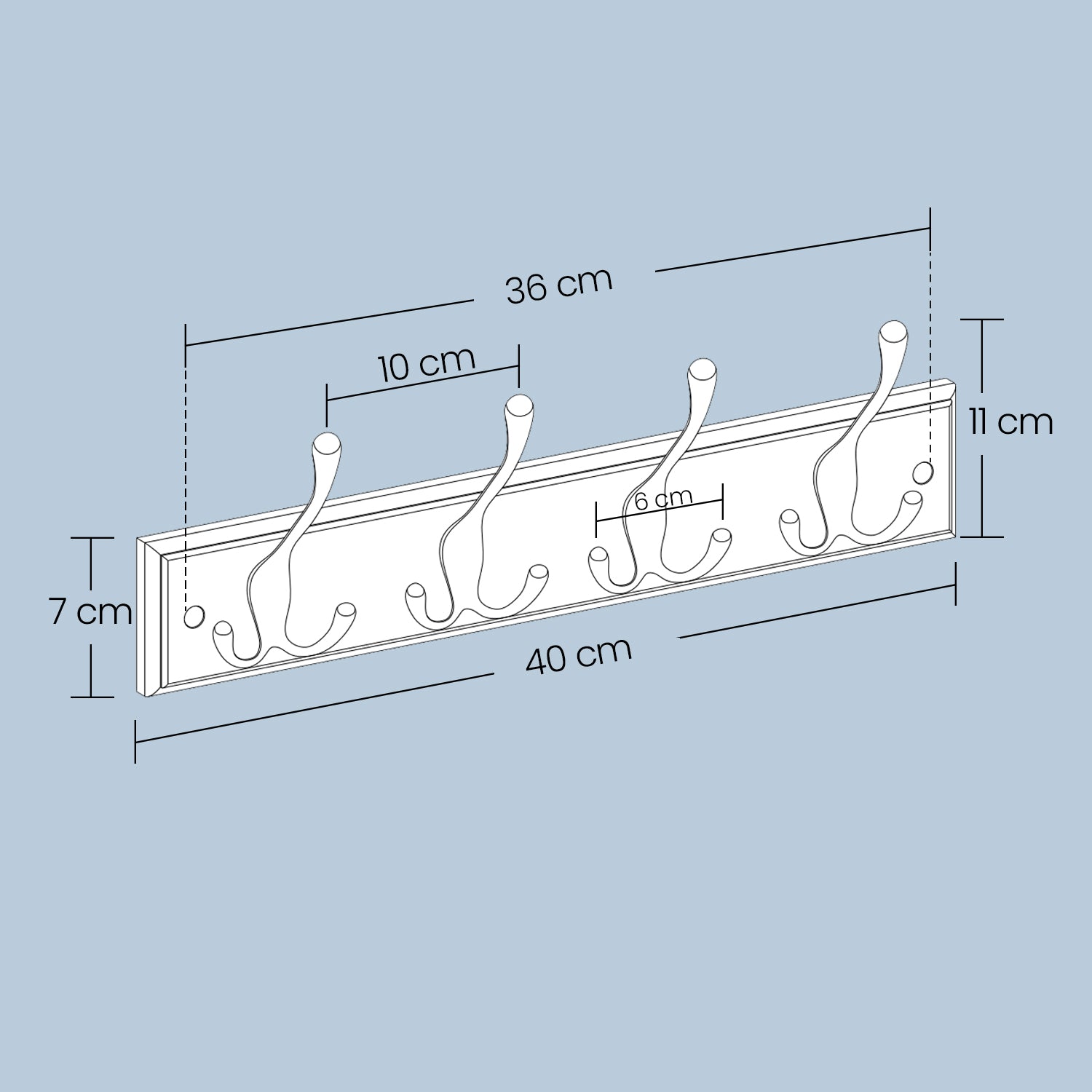 Wall Mounted Coat Rack - Metal - White - 4 Tri-Hooks for Entryway