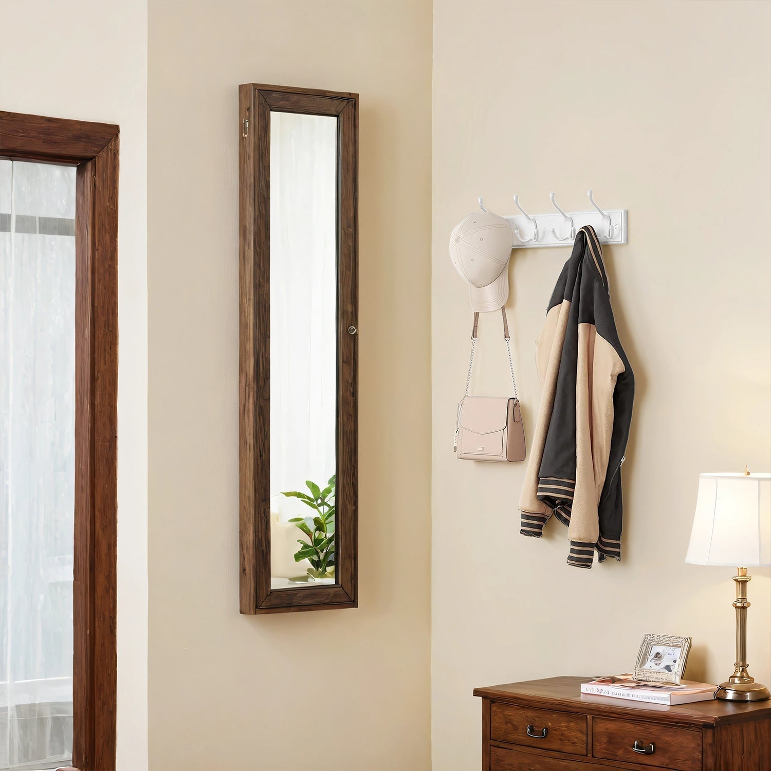 Wall Mounted Coat Rack - Metal - White - 4 Tri-Hooks for Entryway