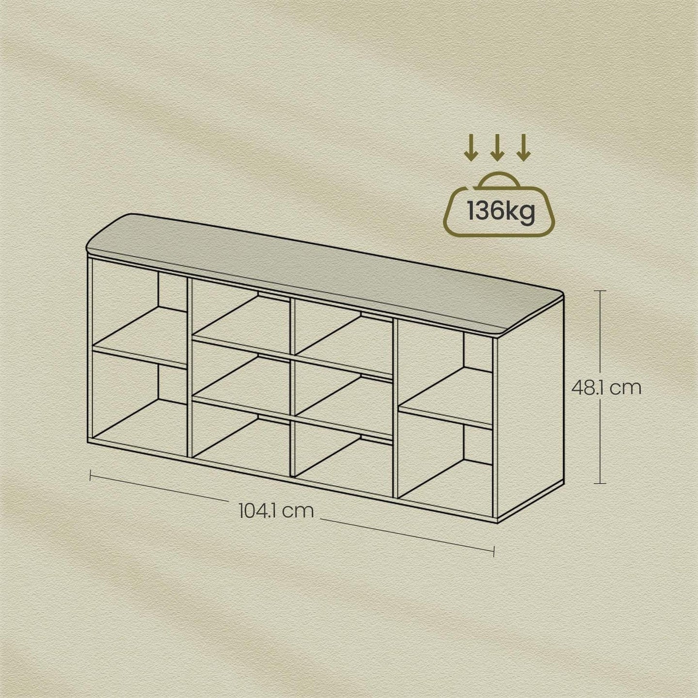 Shoe Bench - Wood - Natural Finish - 10-Compartment Storage with Padded Seat and Adjustable Shelves