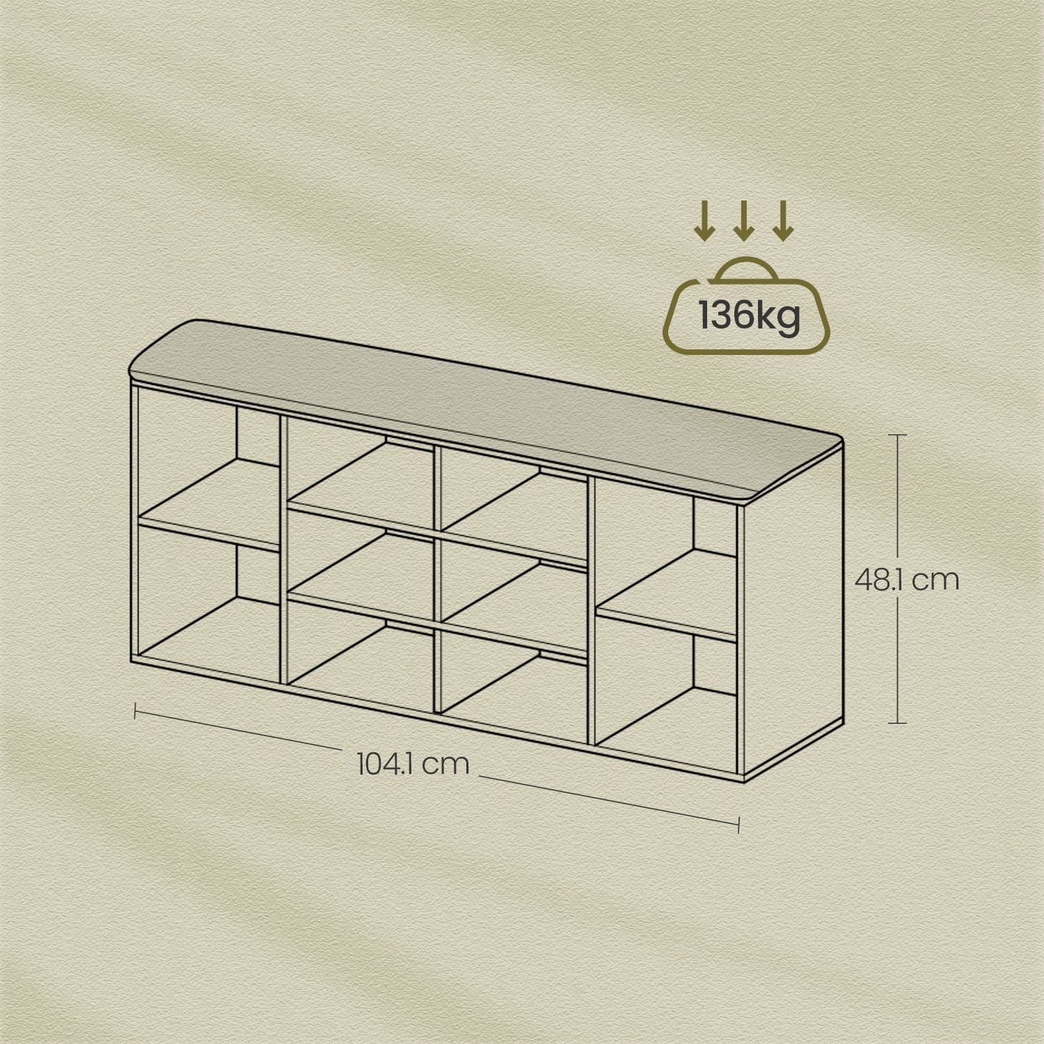Shoe Bench - Wood - Natural Finish - 10-Compartment Storage with Padded Seat and Adjustable Shelves