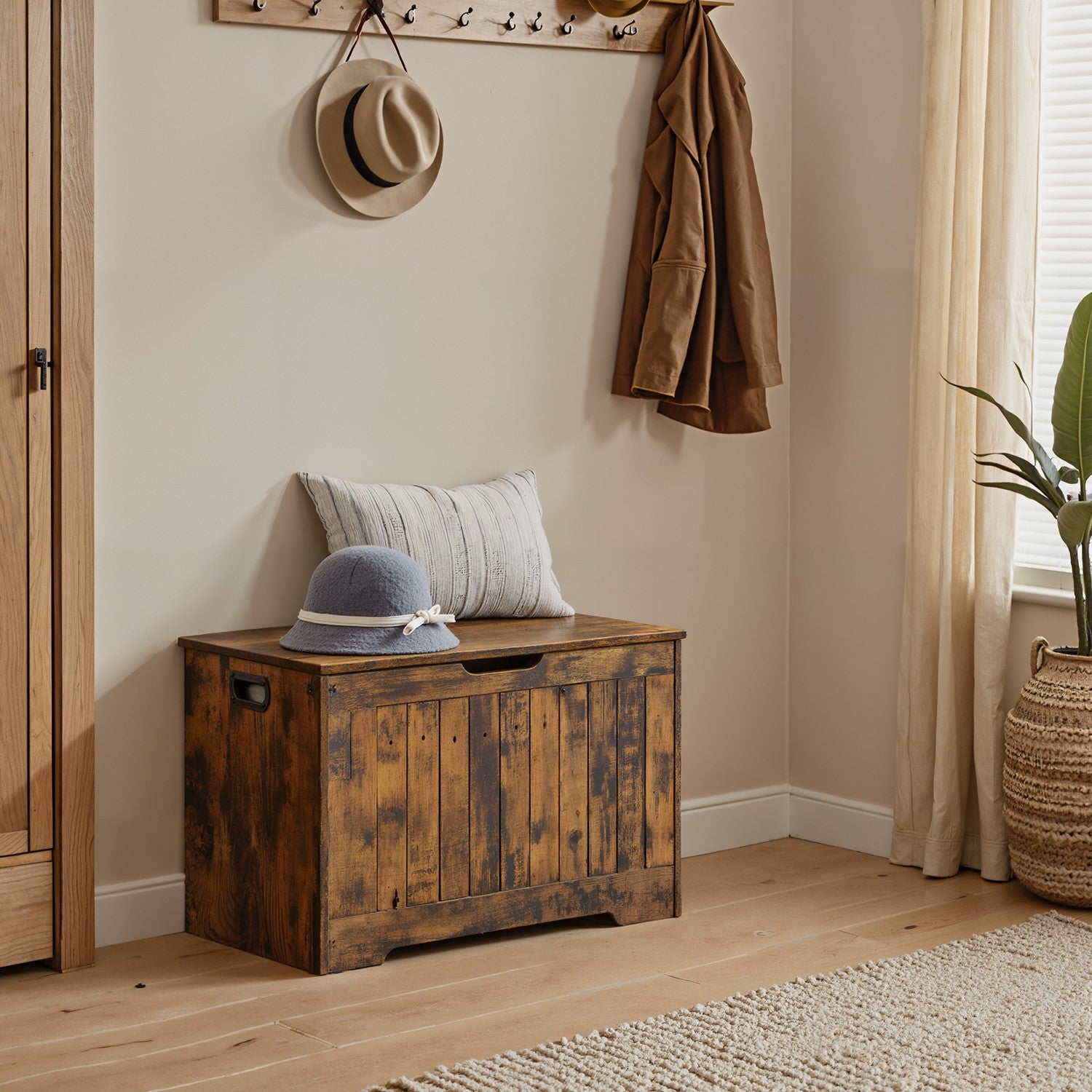 Storage Chest - Wood - Brown - with 2 Safety Hinges