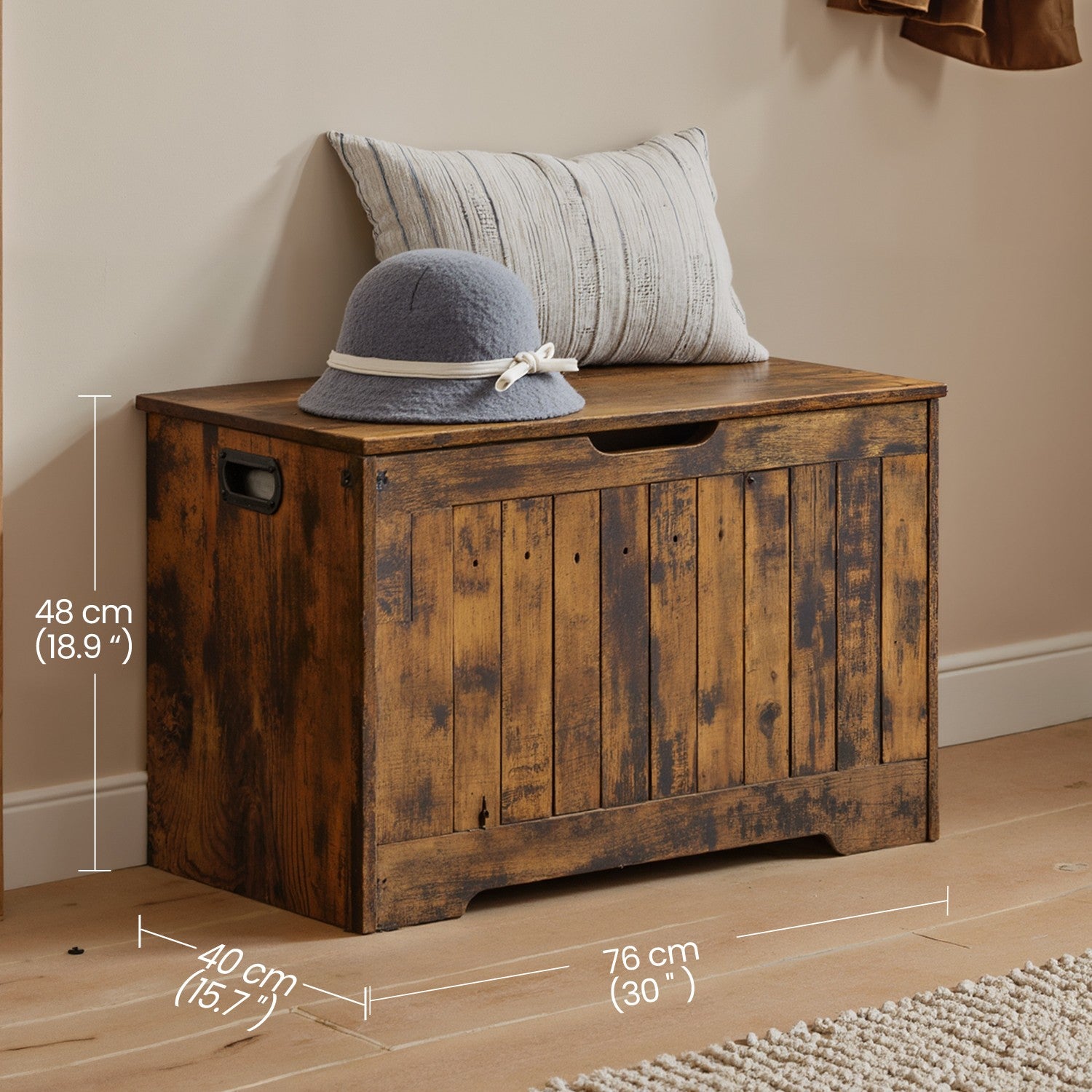 Storage Chest - Wood - Brown - with 2 Safety Hinges