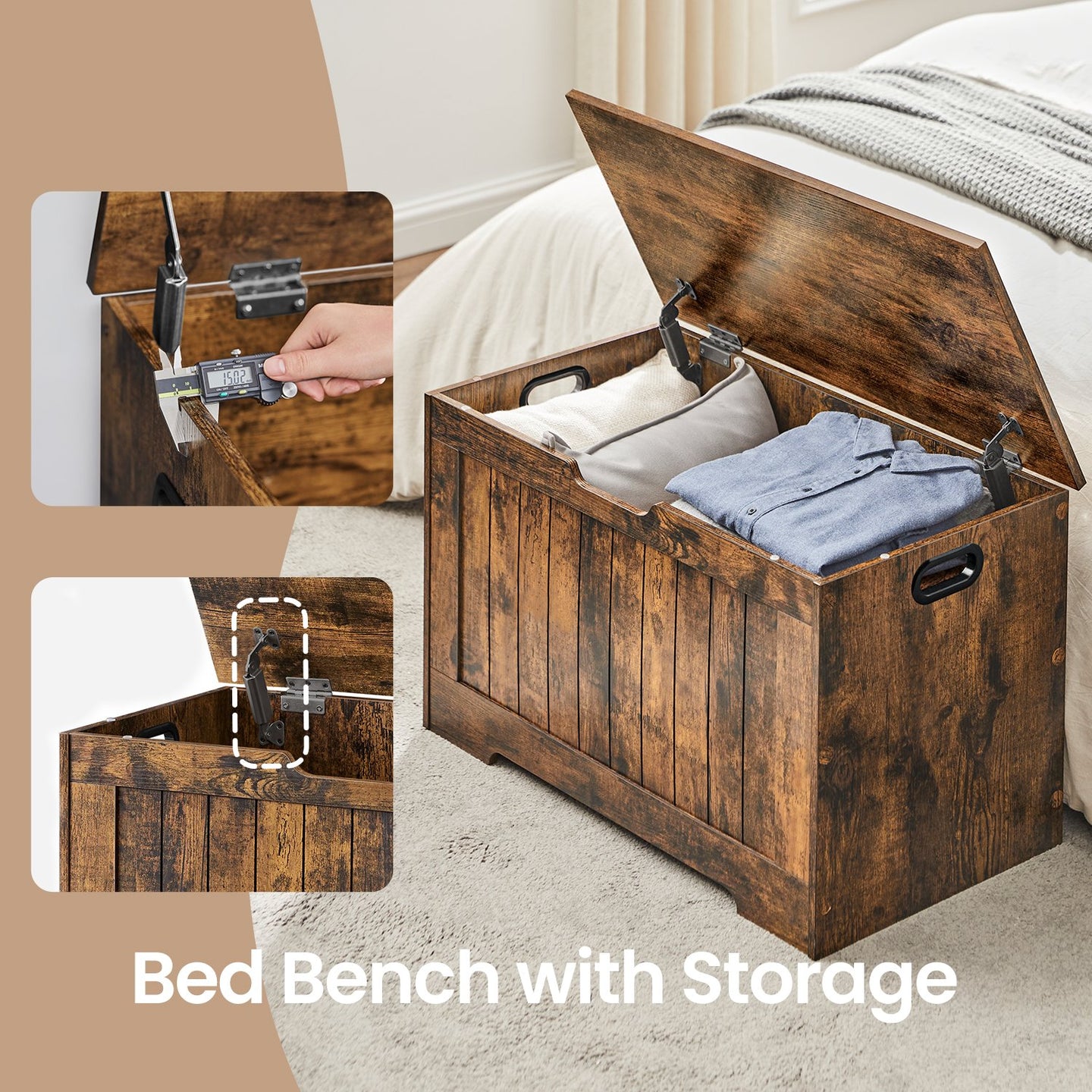 Storage Chest - Wood - Brown - with 2 Safety Hinges