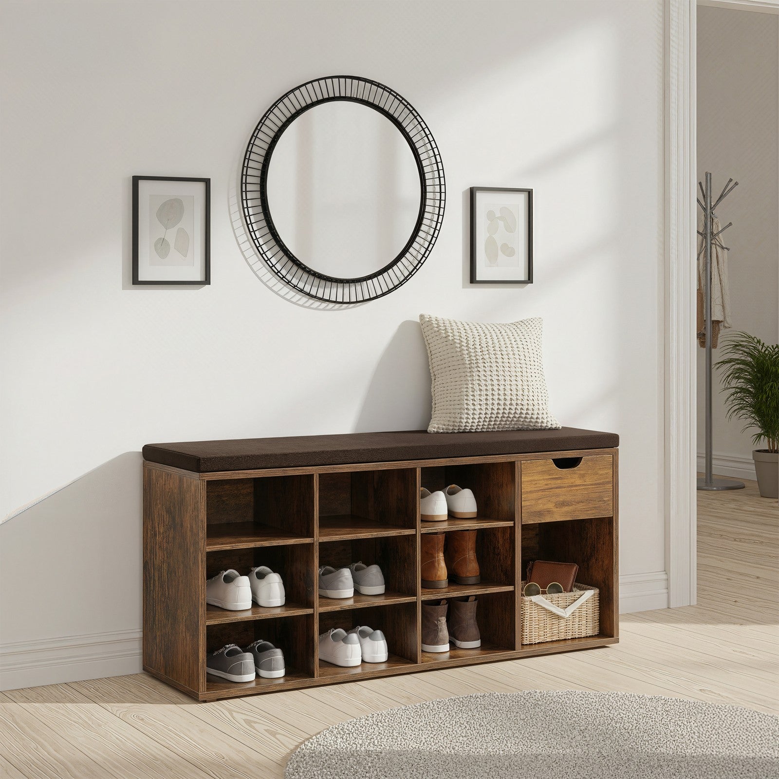 Shoe Bench - with Drawer and Open Compartments