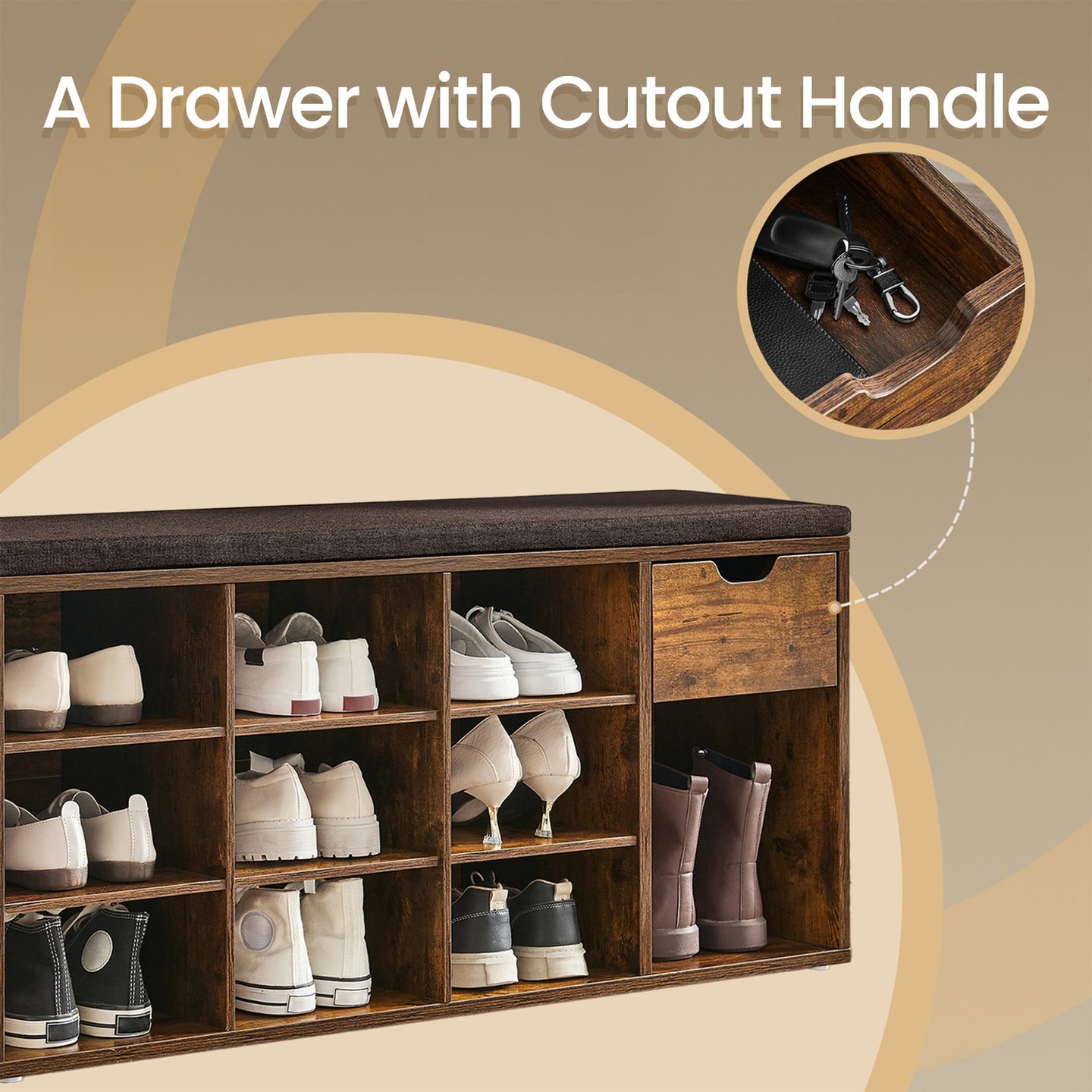 Shoe Bench - with Drawer and Open Compartments