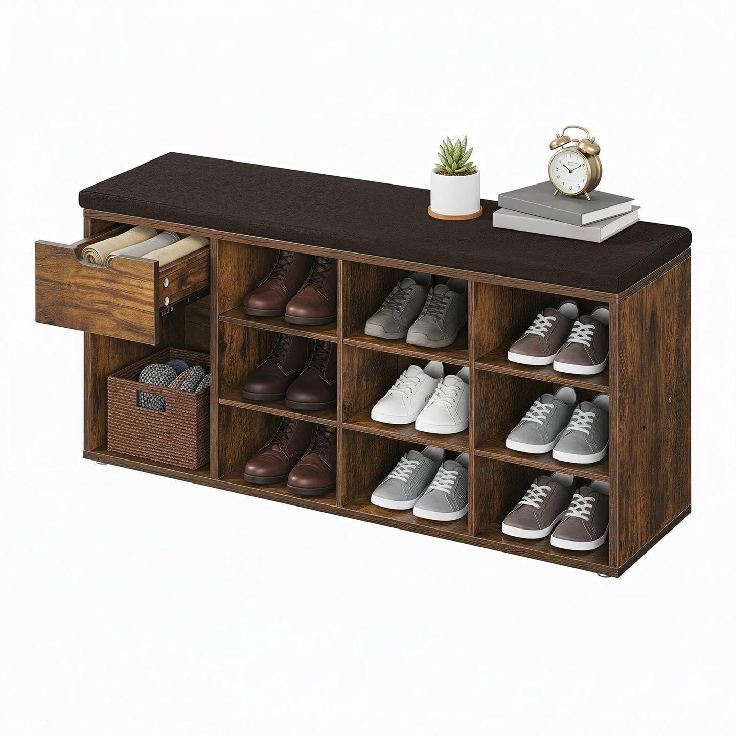Shoe Bench - with Drawer and Open Compartments