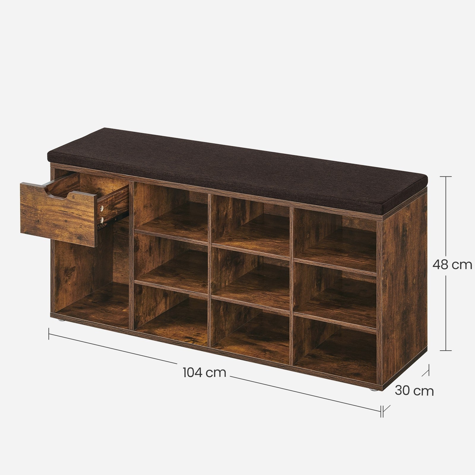 Shoe Bench - with Drawer and Open Compartments