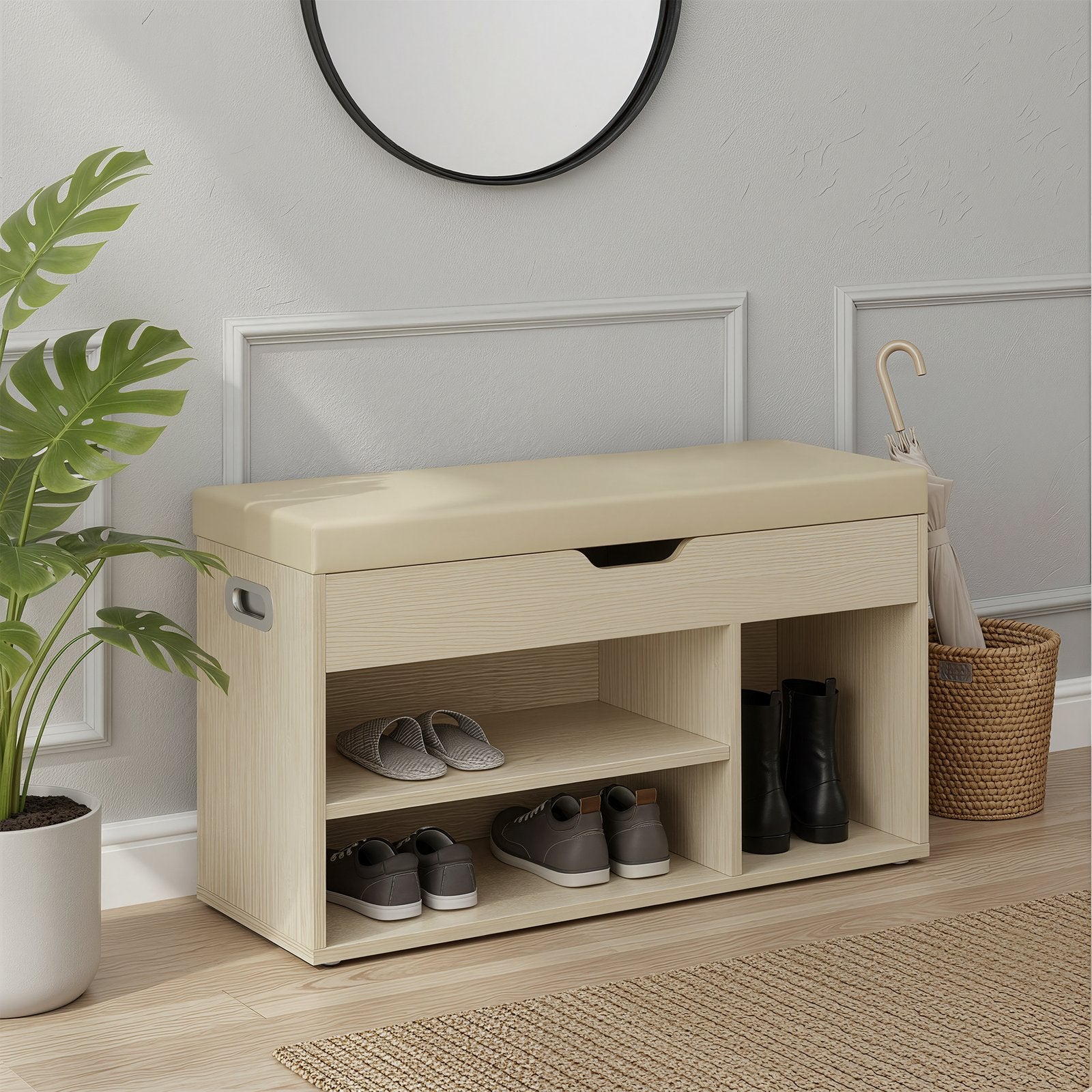 Shoe Storage Bench - Beige - Wooden