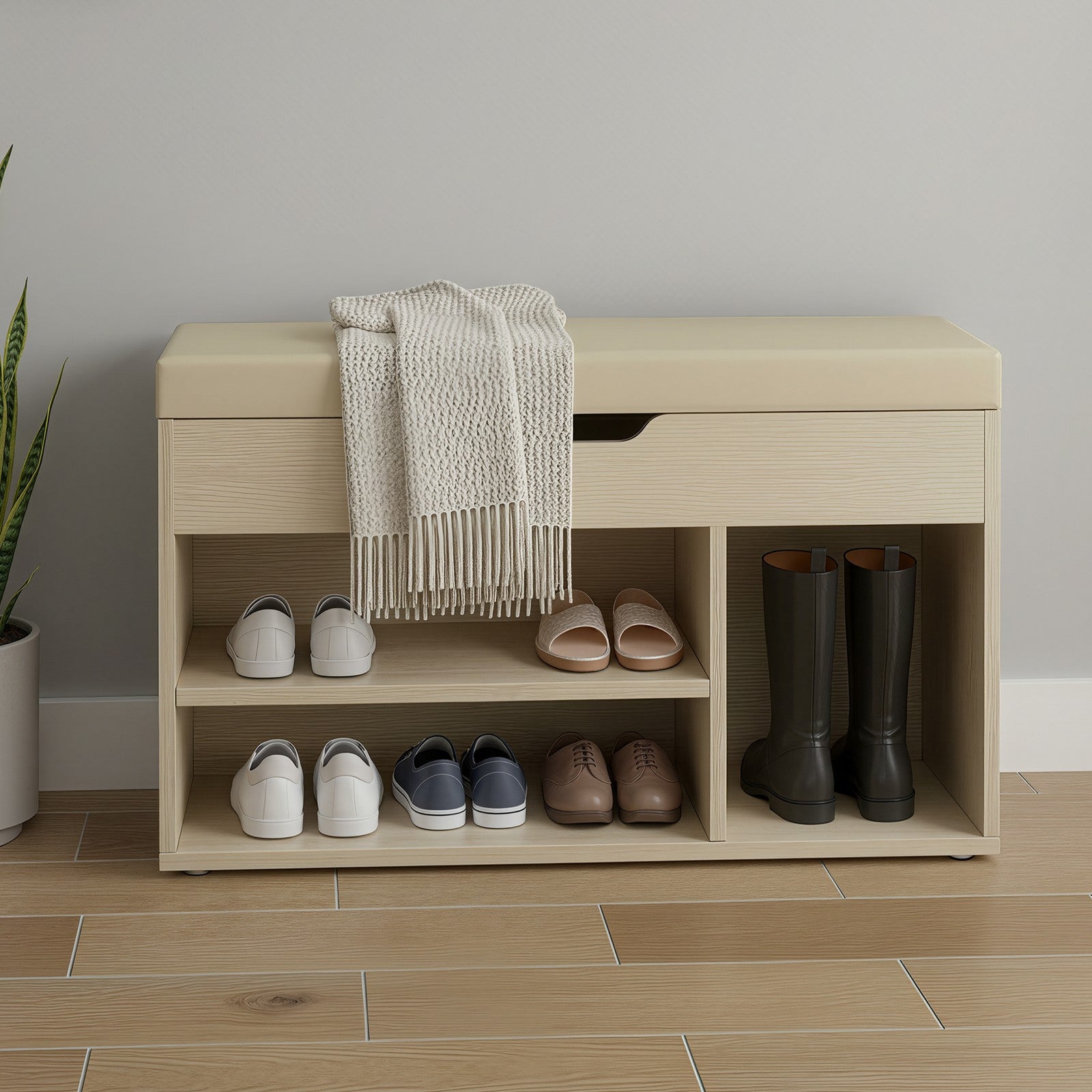 Shoe Storage Bench - Beige - Wooden