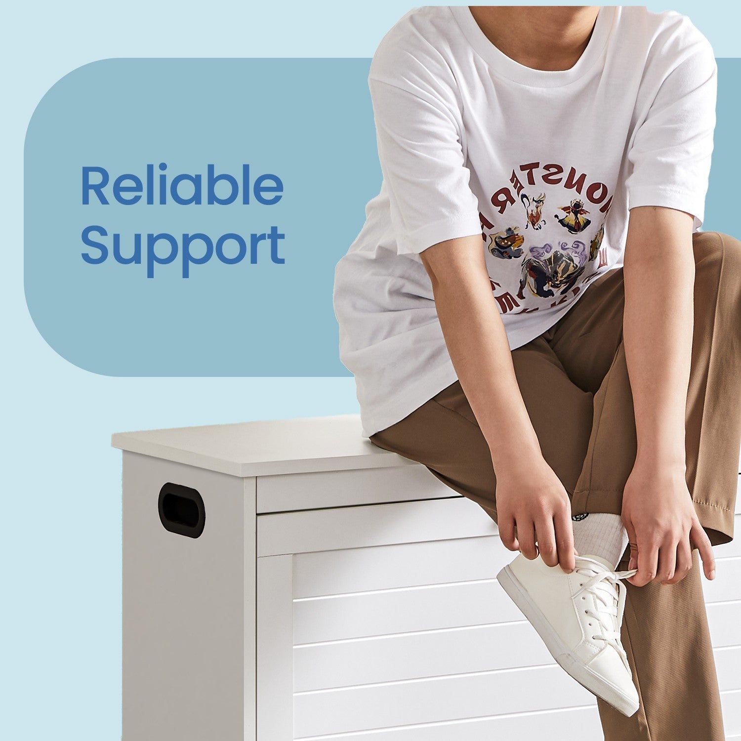 Shoe Bench - Wood - White - Flip-Up Door with Adjustable Interior Shelf and Side Handles
