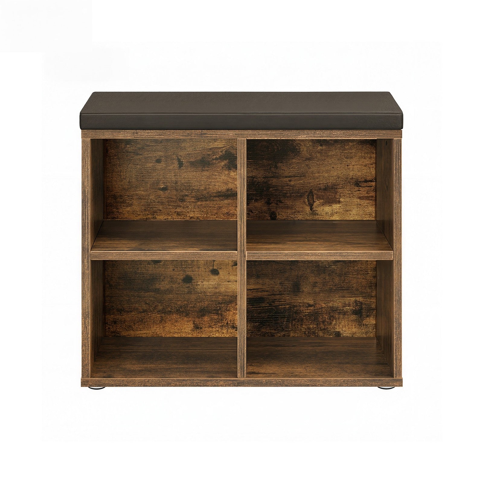 Shoe Storage Bench - Wood and Foam - Brown - with 4 Compartments