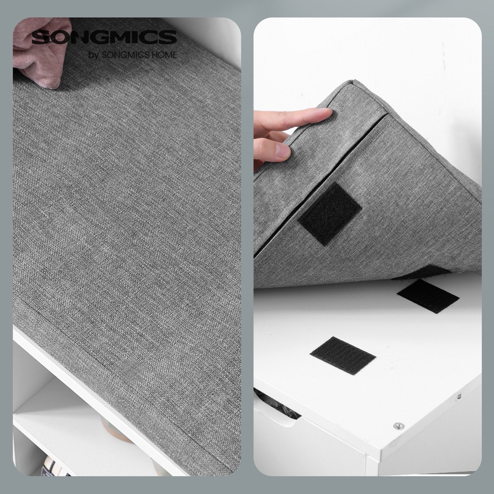 Storage Bench - Engineered Wood - White and Gray - Cushion Seat with Drawer and Open Compartments
