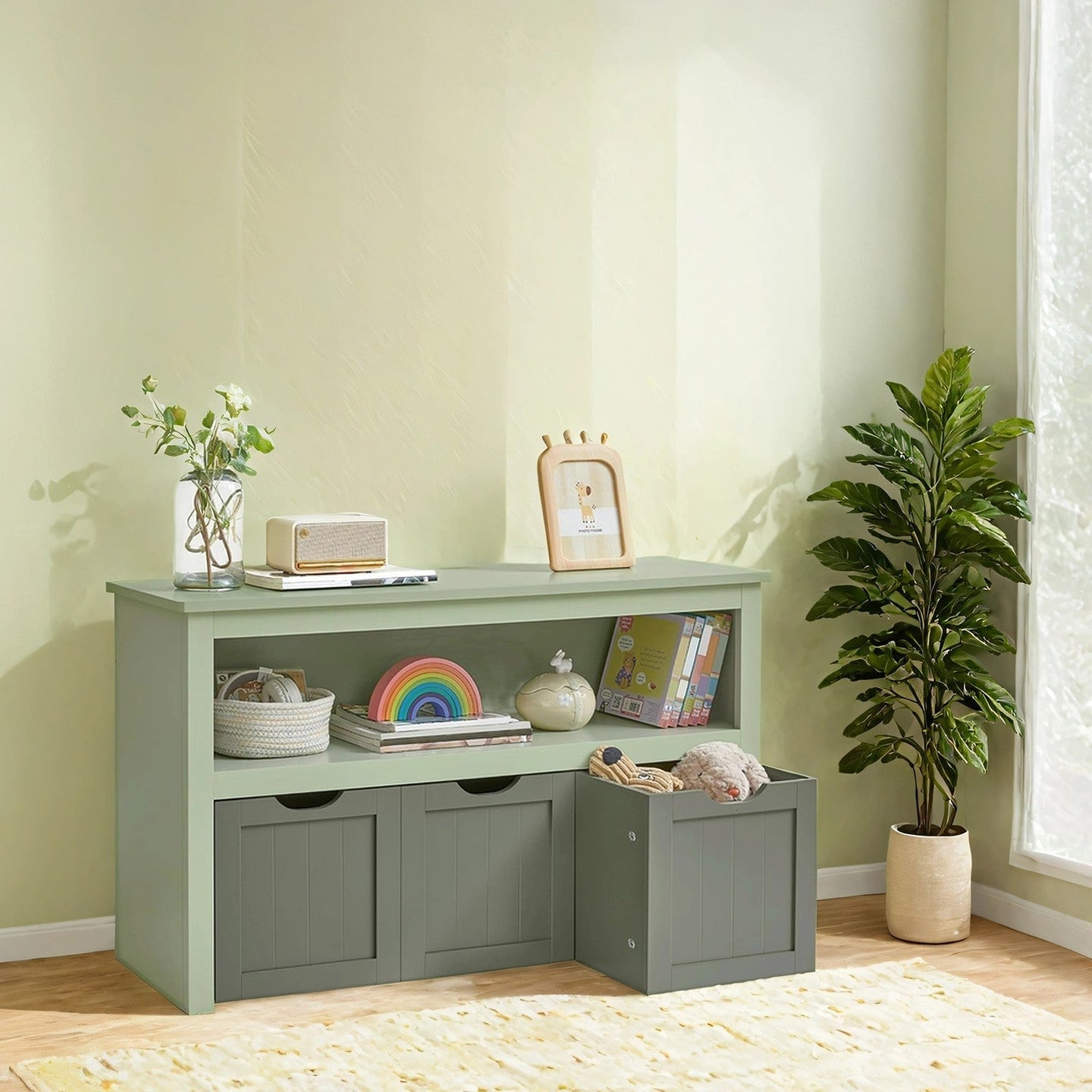 Toy Storage Organizer - Mobile with 3 Drawers - Wood - Laurel Green