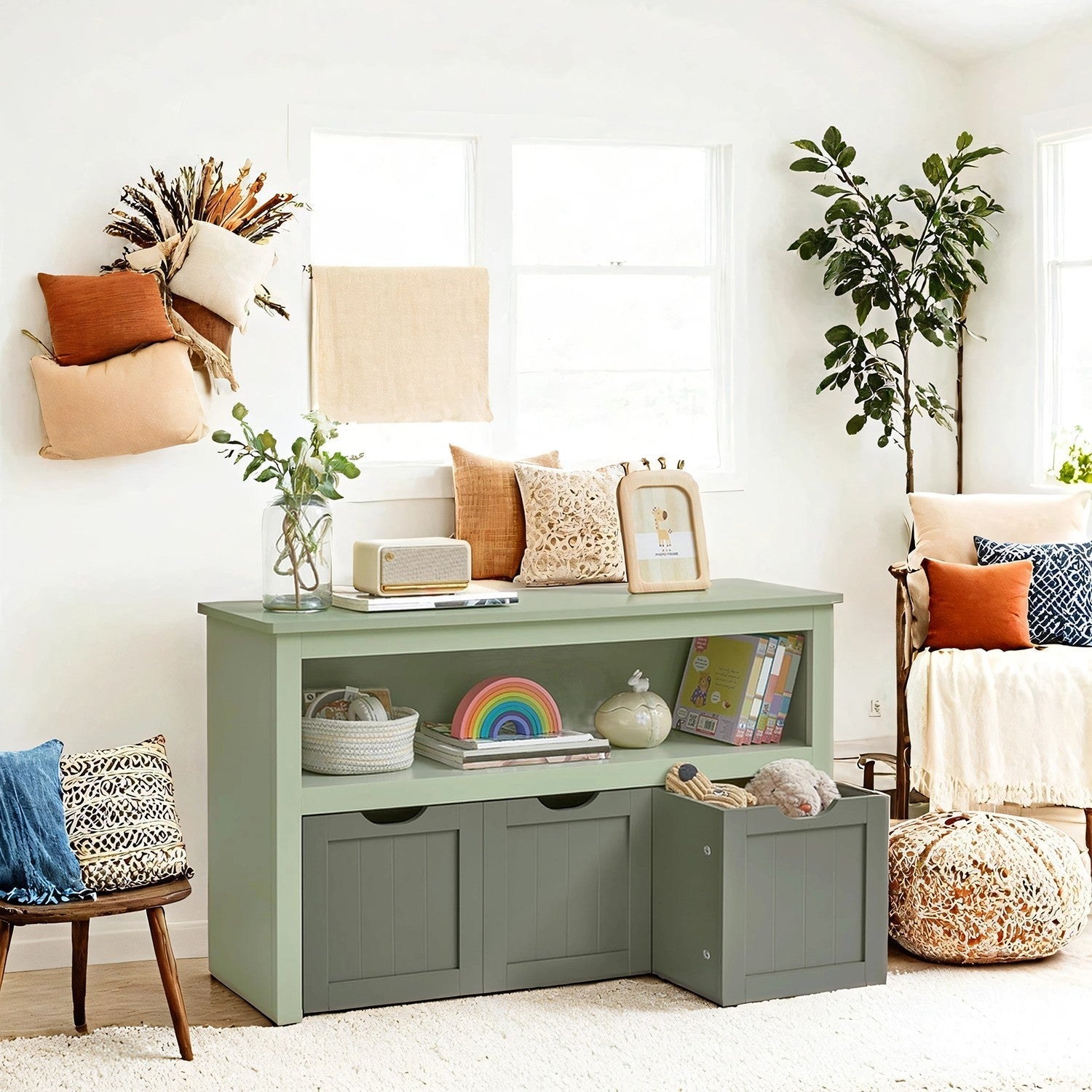 Toy Storage Organizer - Mobile with 3 Drawers - Wood - Laurel Green