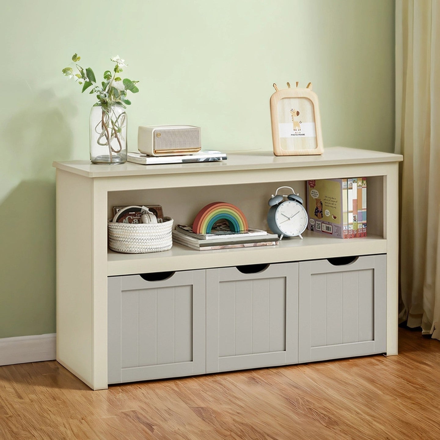 Toy Storage Cabinet - Mobile with 3 Drawers - Engineered Wood - Laurel Green