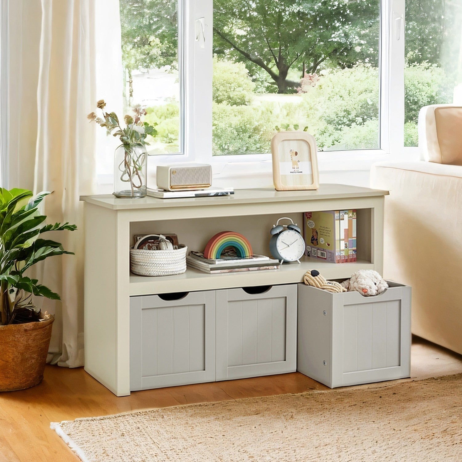 Toy Storage Cabinet - Mobile with 3 Drawers - Engineered Wood - Laurel Green