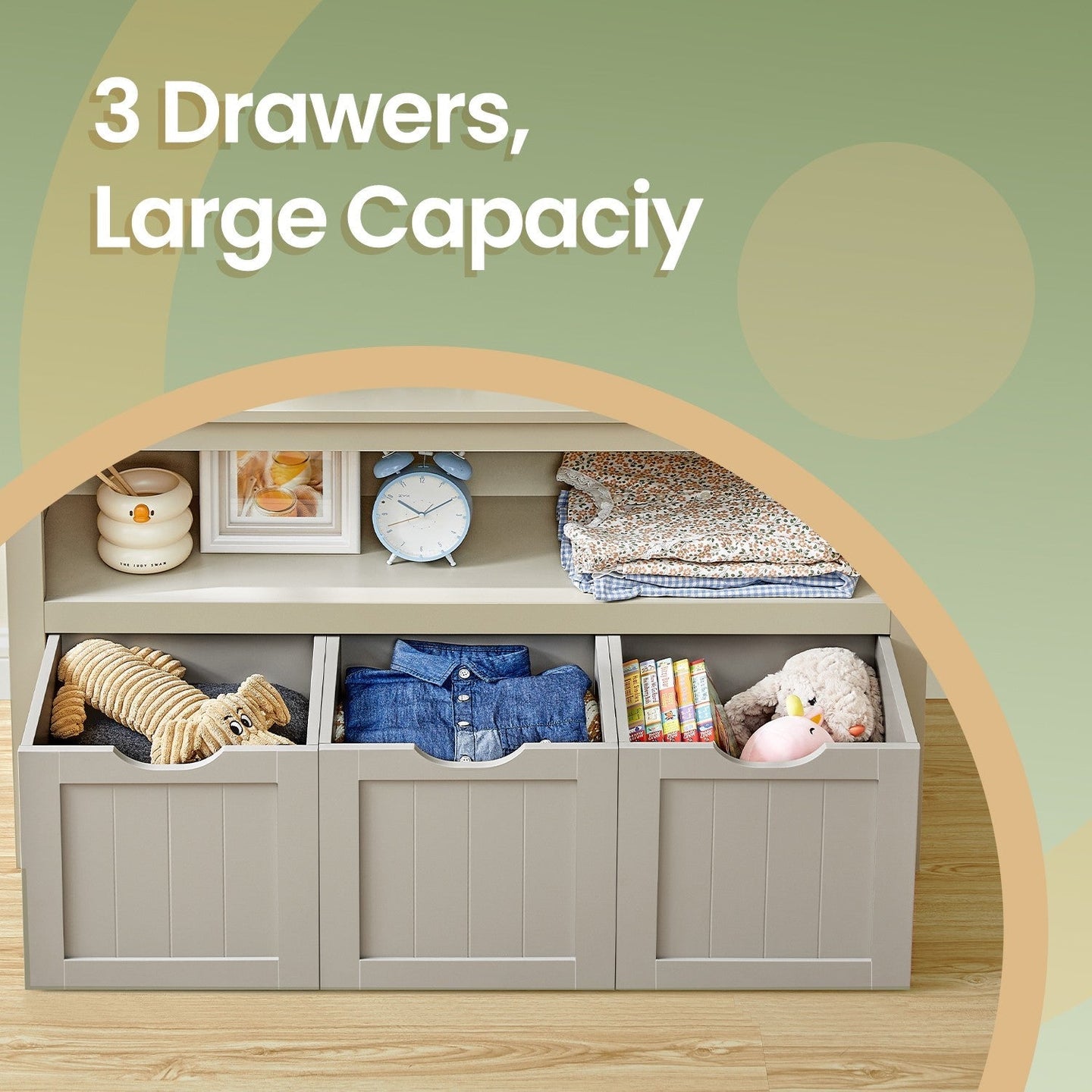 Toy Storage Cabinet - Mobile with 3 Drawers - Engineered Wood - Laurel Green