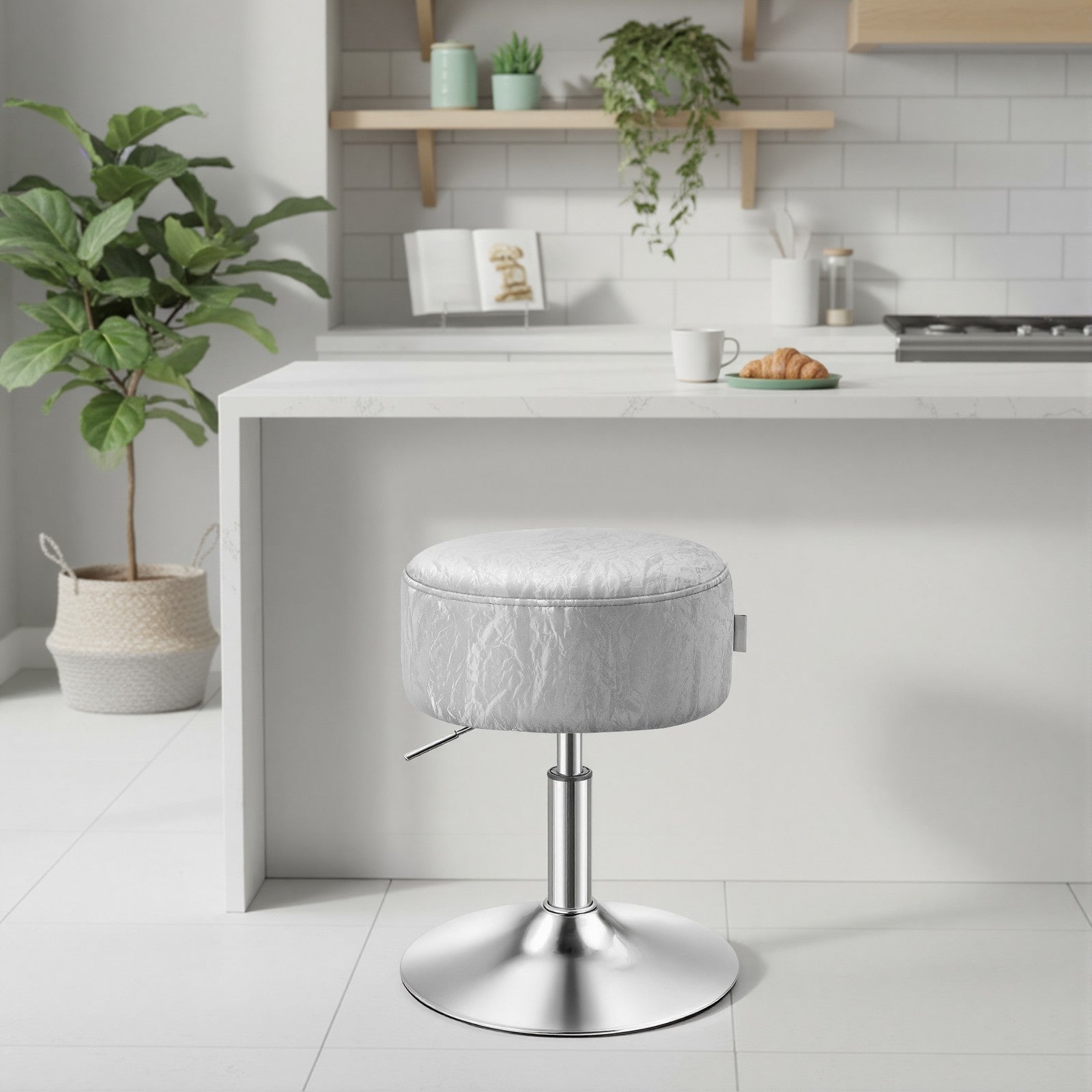 Height Adjustable Makeup Vanity Stool - 360° Swivel - PU Upholstery - Thick Cushion