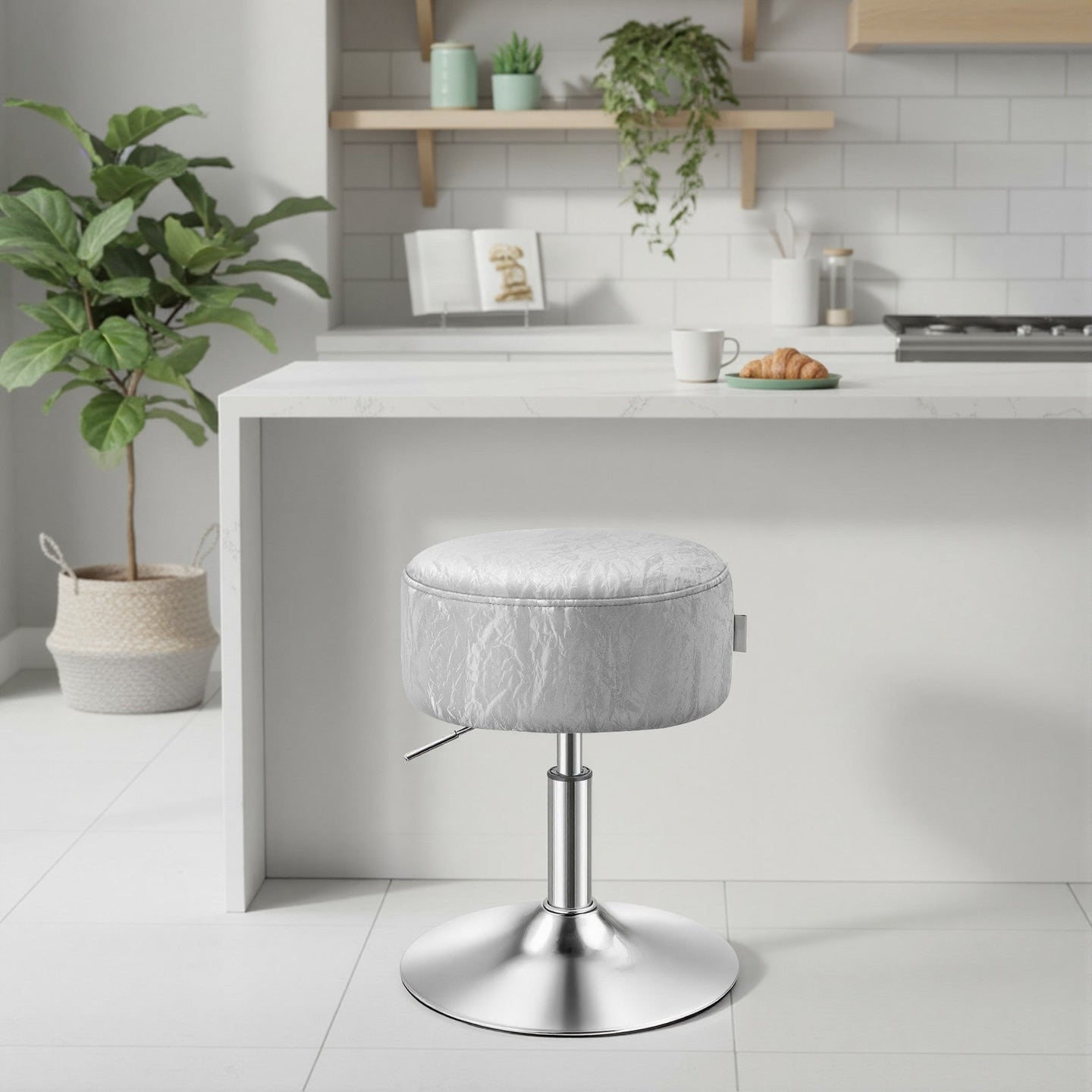 Height Adjustable Makeup Vanity Stool - 360° Swivel - PU Upholstery - Thick Cushion