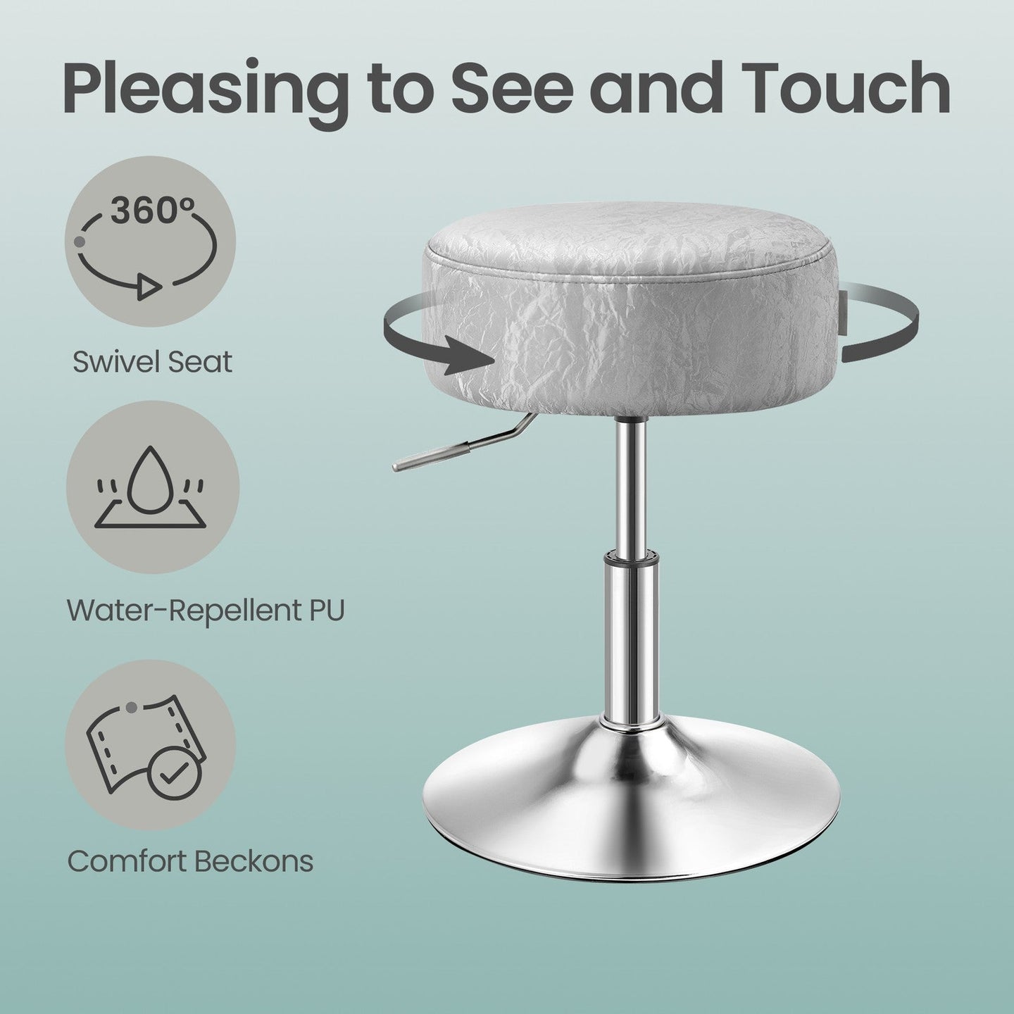 Height Adjustable Makeup Vanity Stool - 360° Swivel - PU Upholstery - Thick Cushion