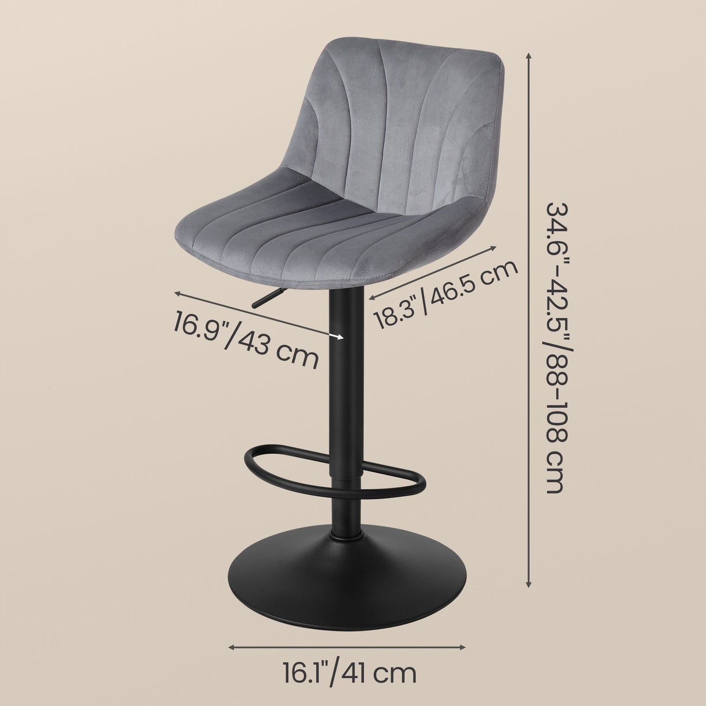 Adjustable Bar Stools - 2 Pack - PU Leather - 360° Swivel
